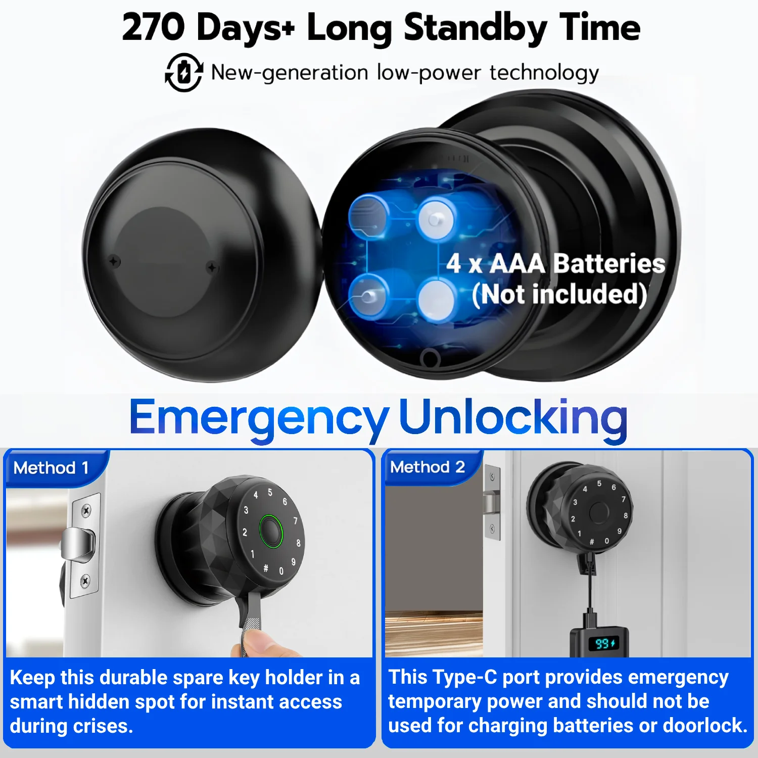 2303P Smart Door Knob, Fingerprint APP Control Electronic Deadbolt - Image 7