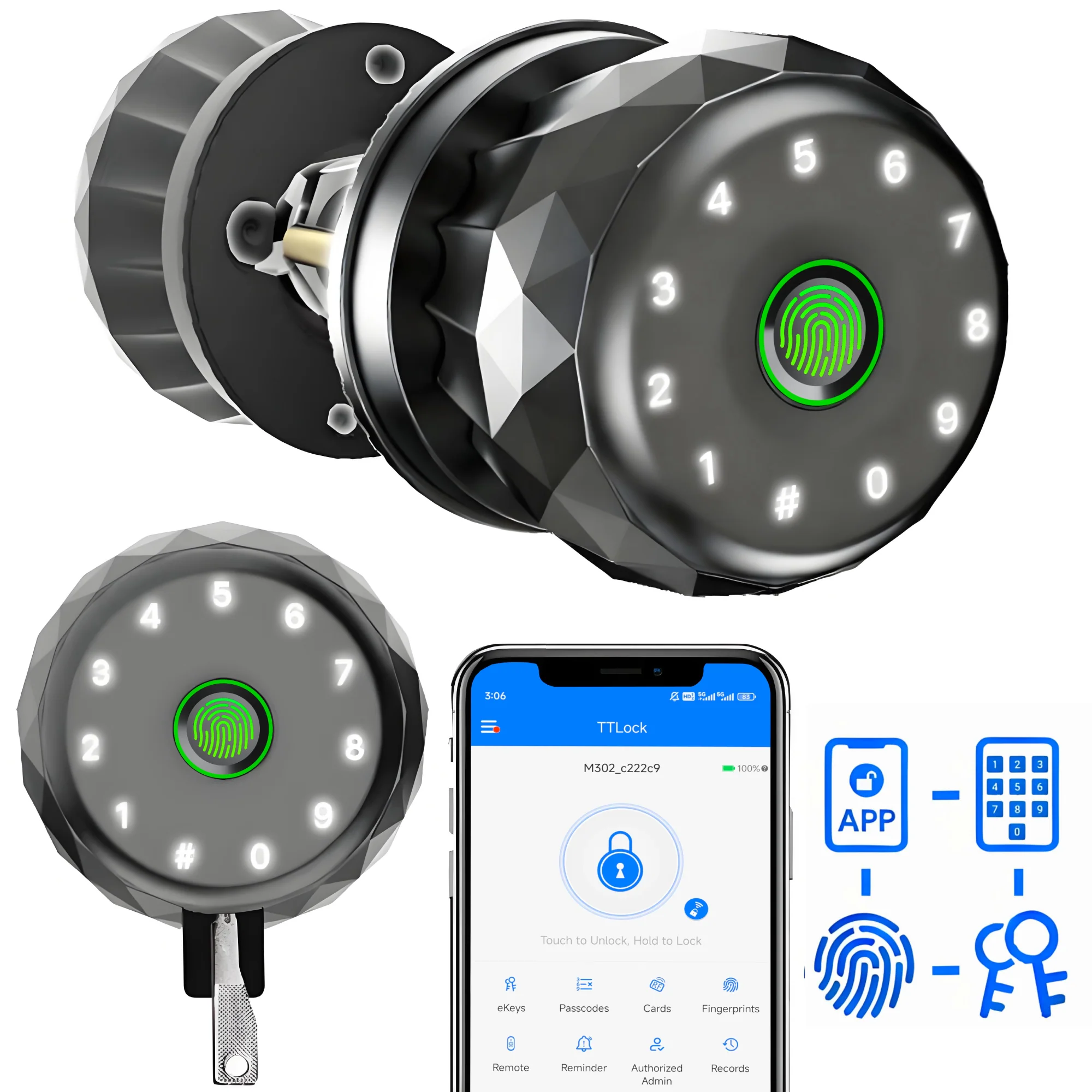 2303P Smart Door Knob, Fingerprint APP Control Electronic Deadbolt - Image 9