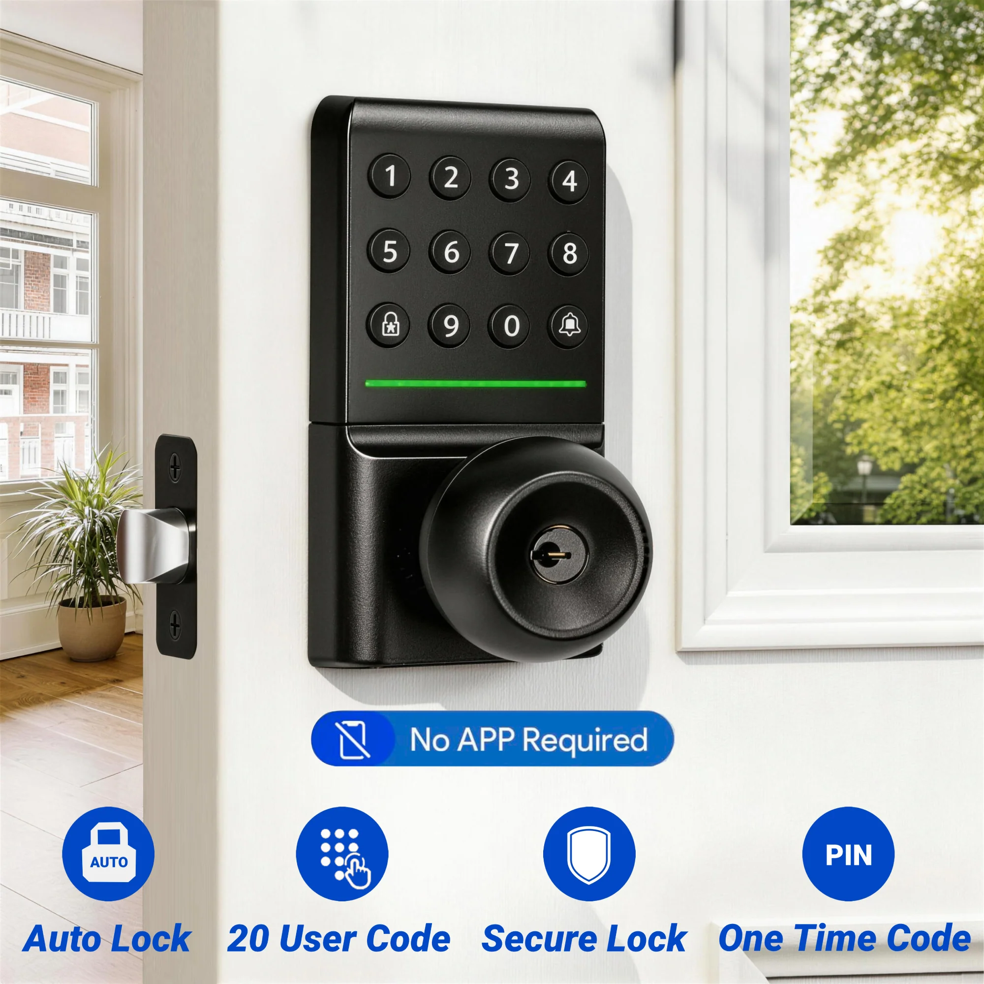 2502C Smart Door Lock, Keypad Deadbolts with Knob Handle - Image 3