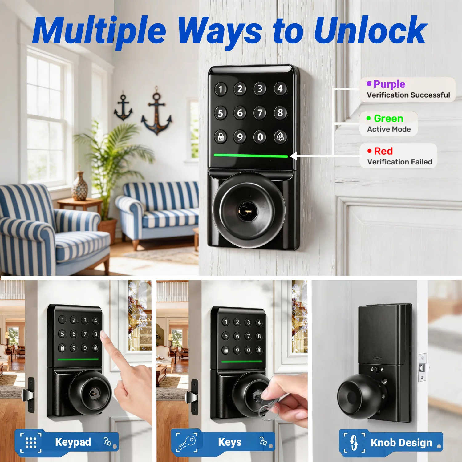 2502C Smart Door Lock, Keypad Deadbolts with Knob Handle - Image 4