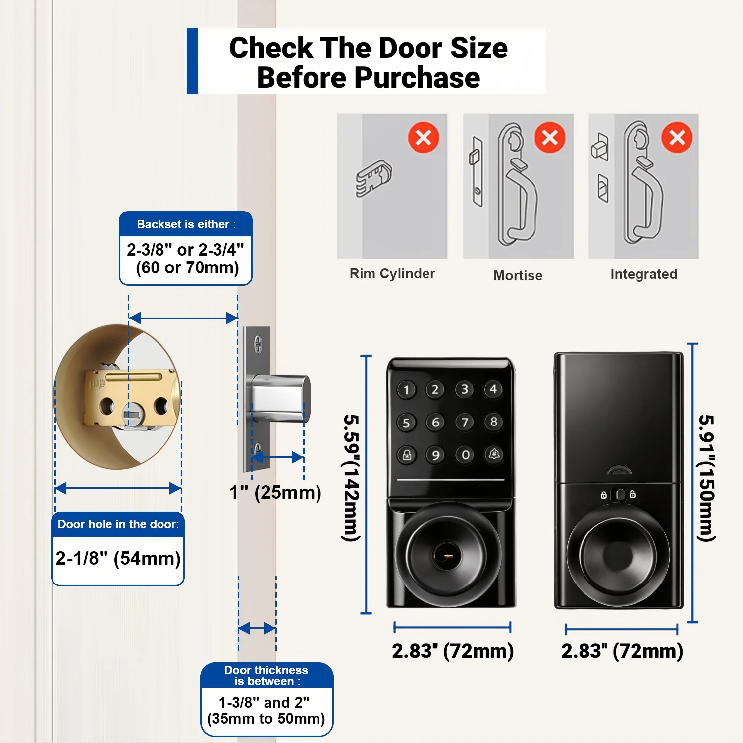 2502C Smart Door Lock, Keypad Deadbolts with Knob Handle - Image 8