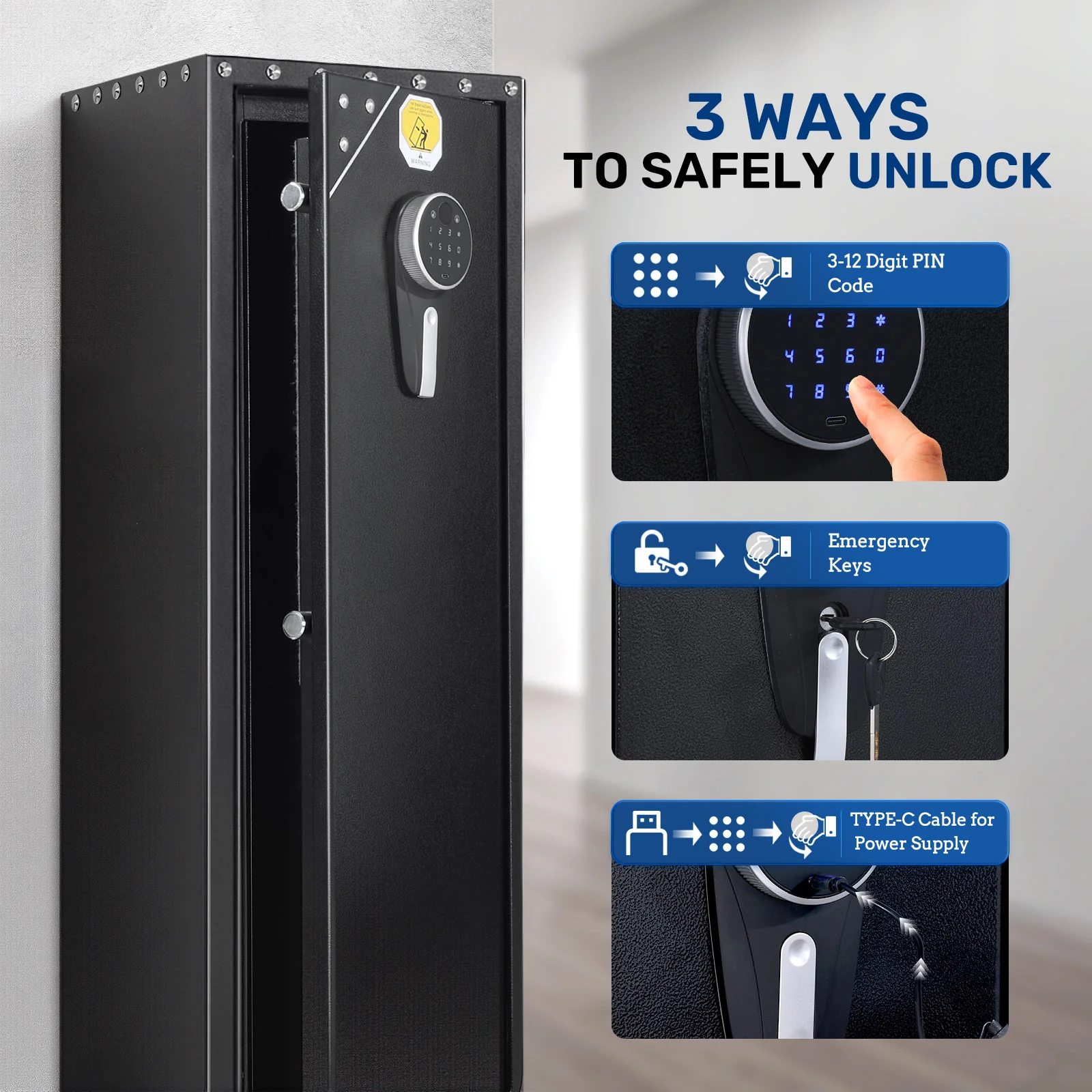 SE0104 Rifle Safe, Compact 5 Gun Storage Cabinet Digital Panel - Image 3