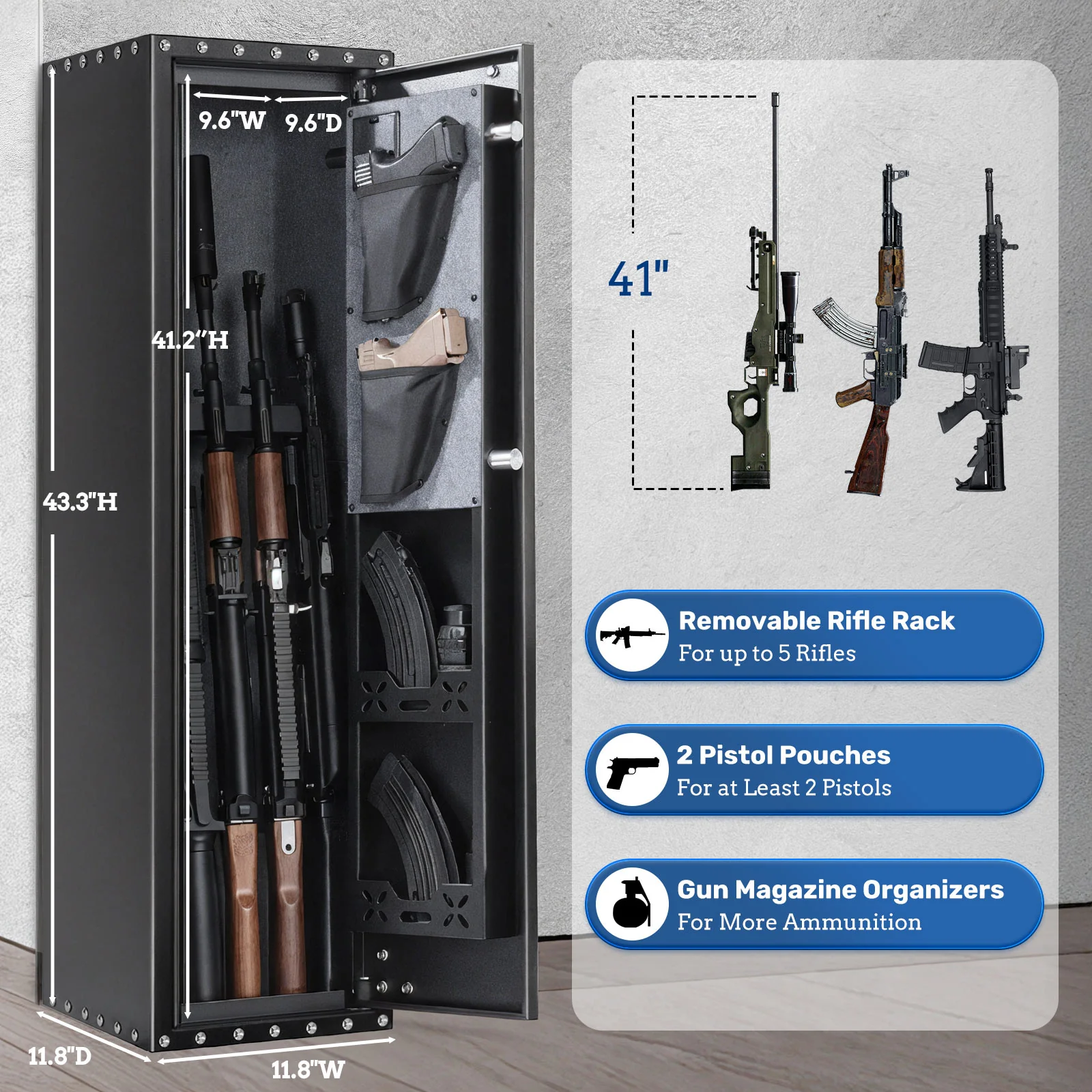 SE0104 Rifle Safe, Compact 5 Gun Storage Cabinet Digital Panel - Image 9