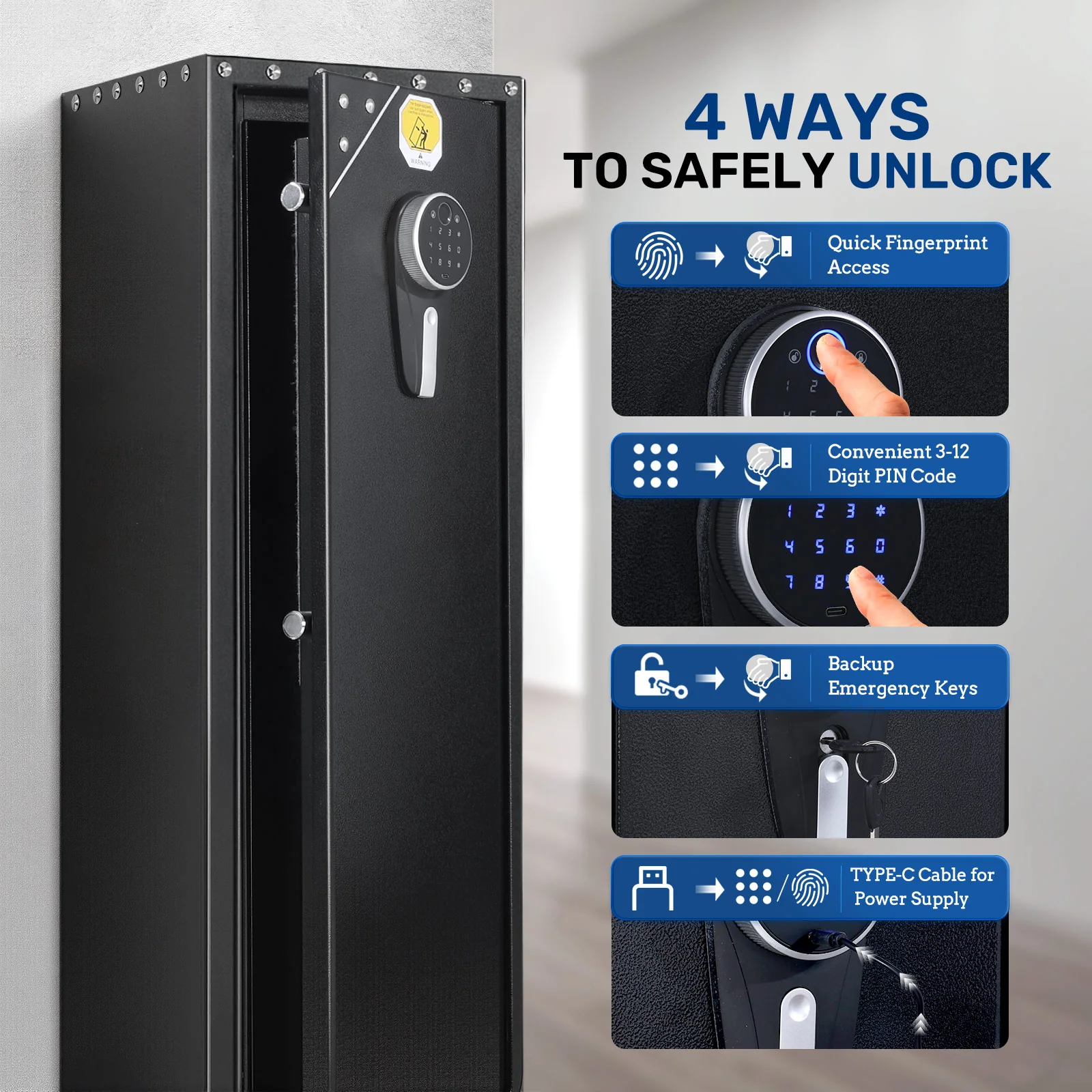 SF0104 Rifle Safe, Compact 5 Gun Storage Cabinet Fingerprints - Image 4