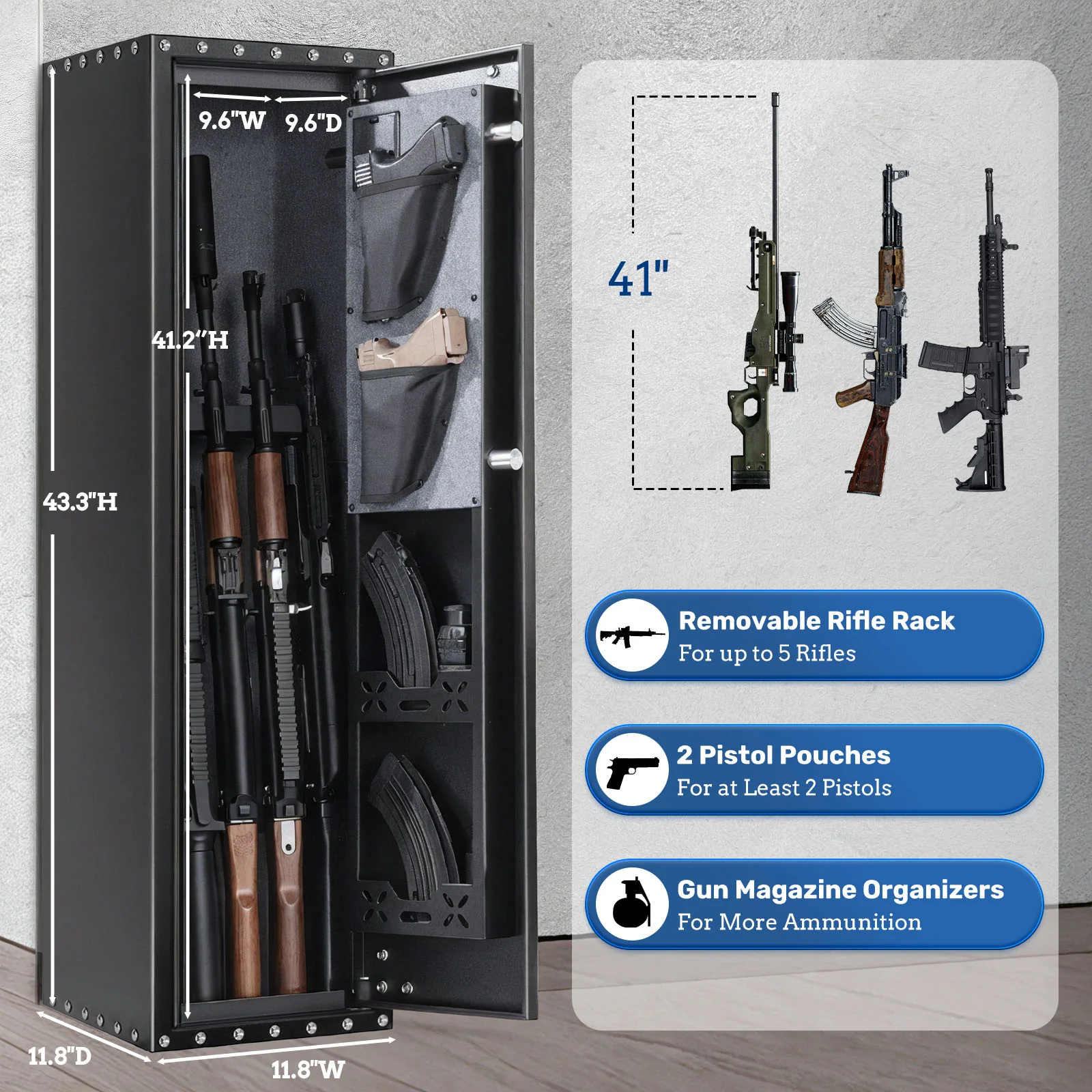 SF0104 Rifle Safe, Compact 5 Gun Storage Cabinet Fingerprints - Image 9