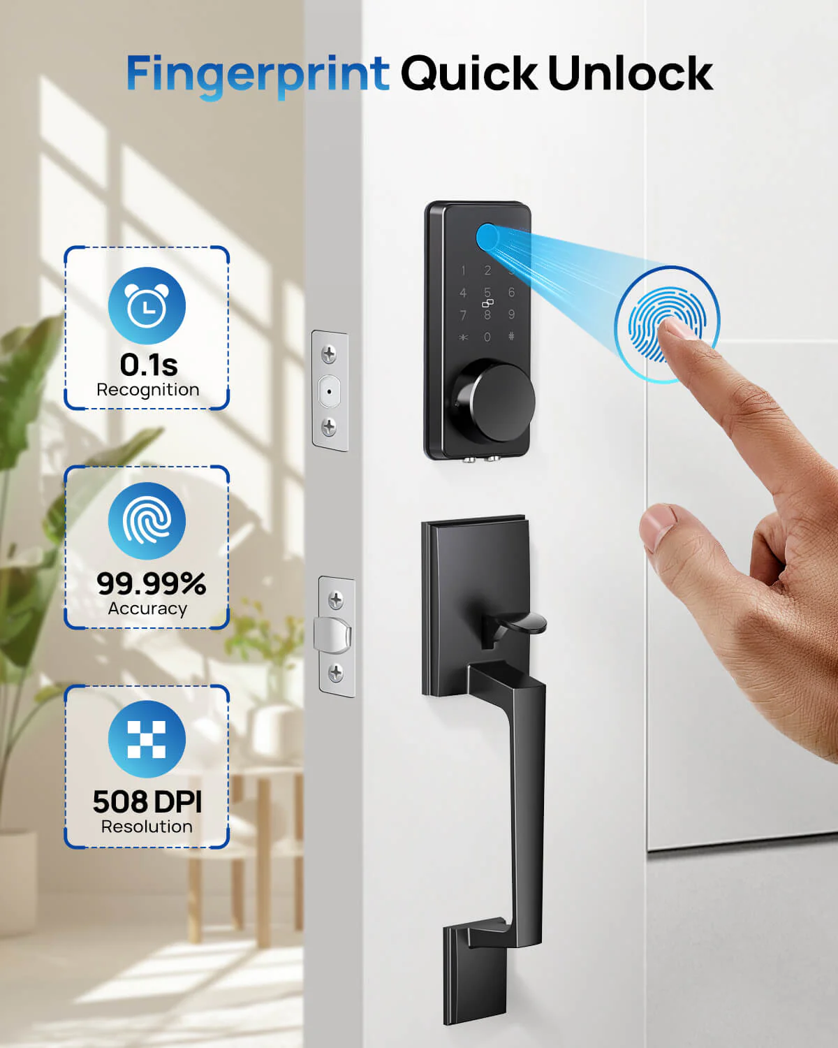 DL0102 Smart Door Lock,  Fingerprint WiFi APP Handle Deadbolt - Image 6