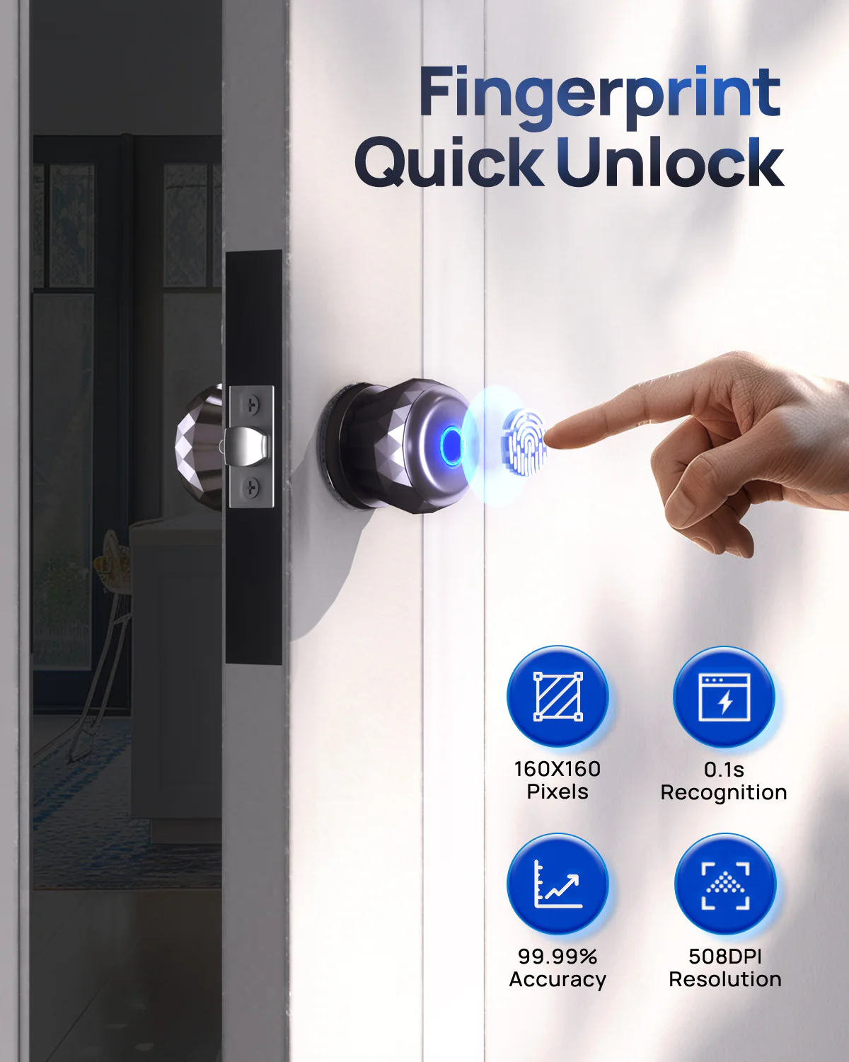 DL0201 Fingerprint Door Knob, Smart APP Control Lock Deadbolt - Image 3