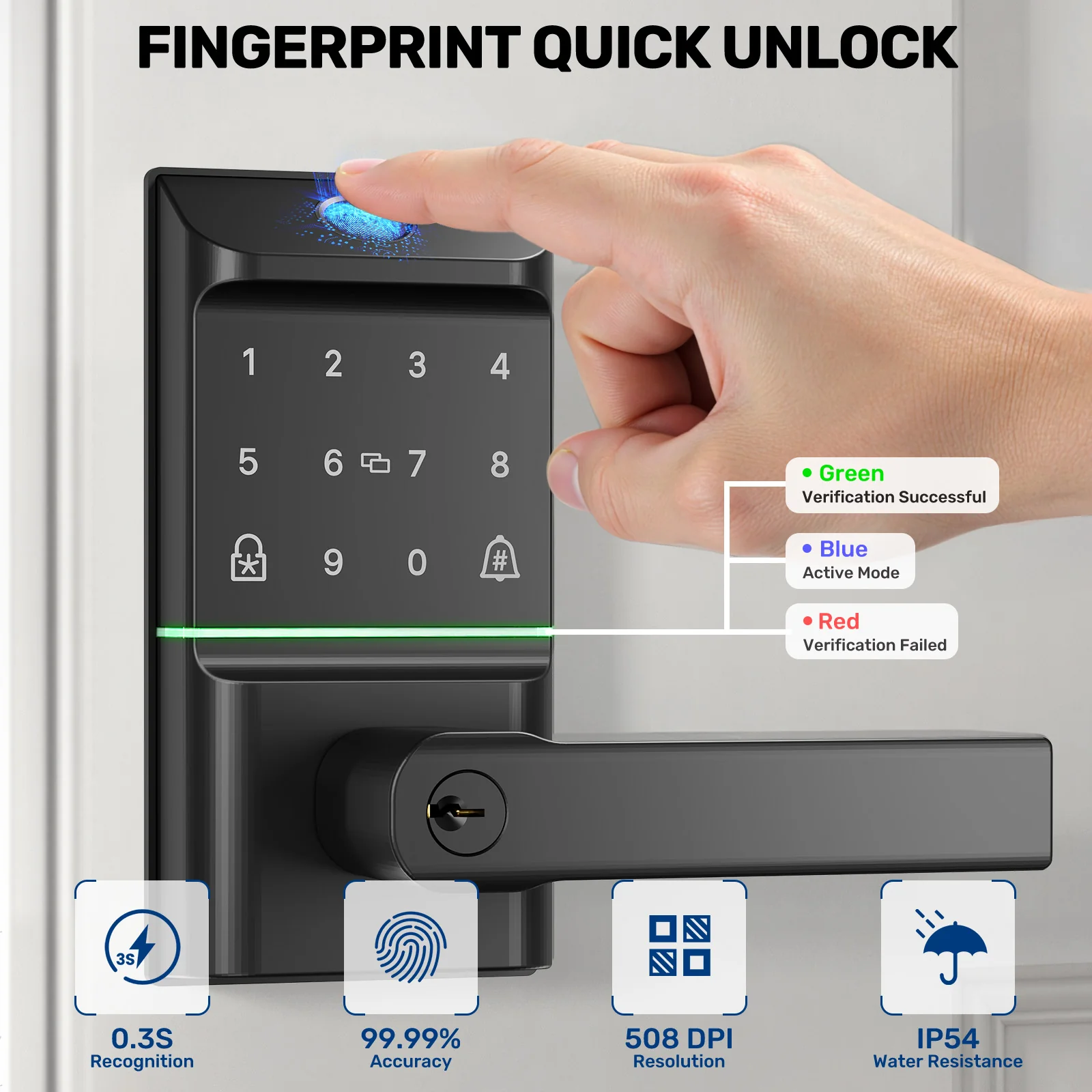 DL0301Pro Smart Door Lock, Fingerprint WIFI App with Handle - Image 3
