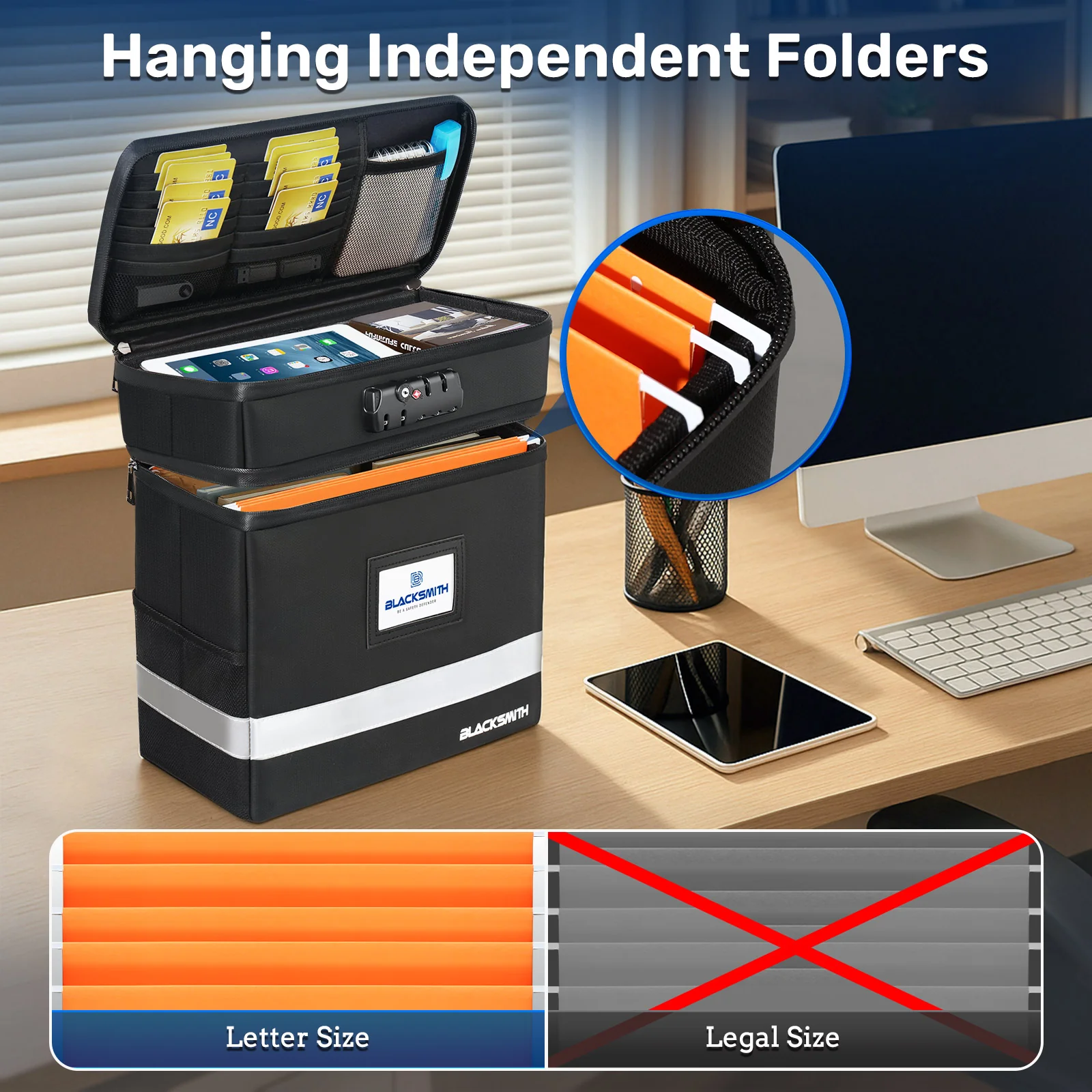 File Box with Lock, Fireproof Multi-Layer Collapsible Handle Bag - Image 4