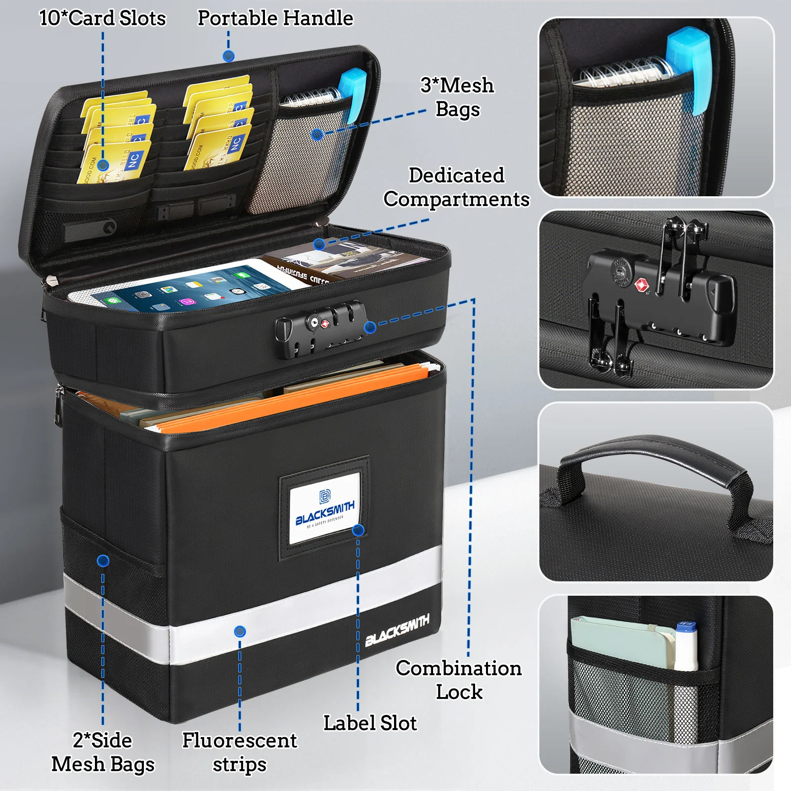 File Box with Lock, Fireproof Multi-Layer Collapsible Handle Bag - Image 5