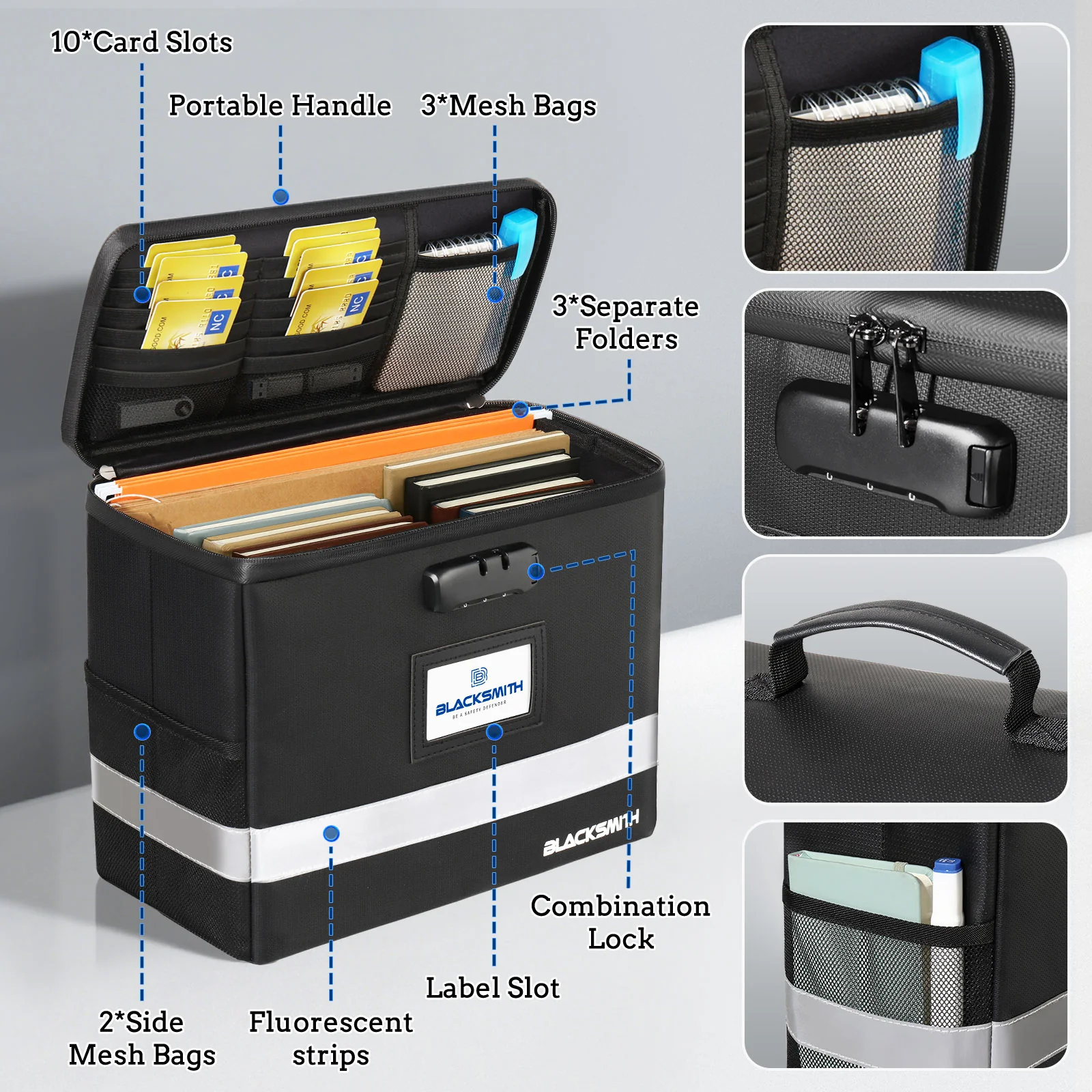 File Box with Lock, Fireproof Multi-Layer Collapsible Handle Bag - Image 6