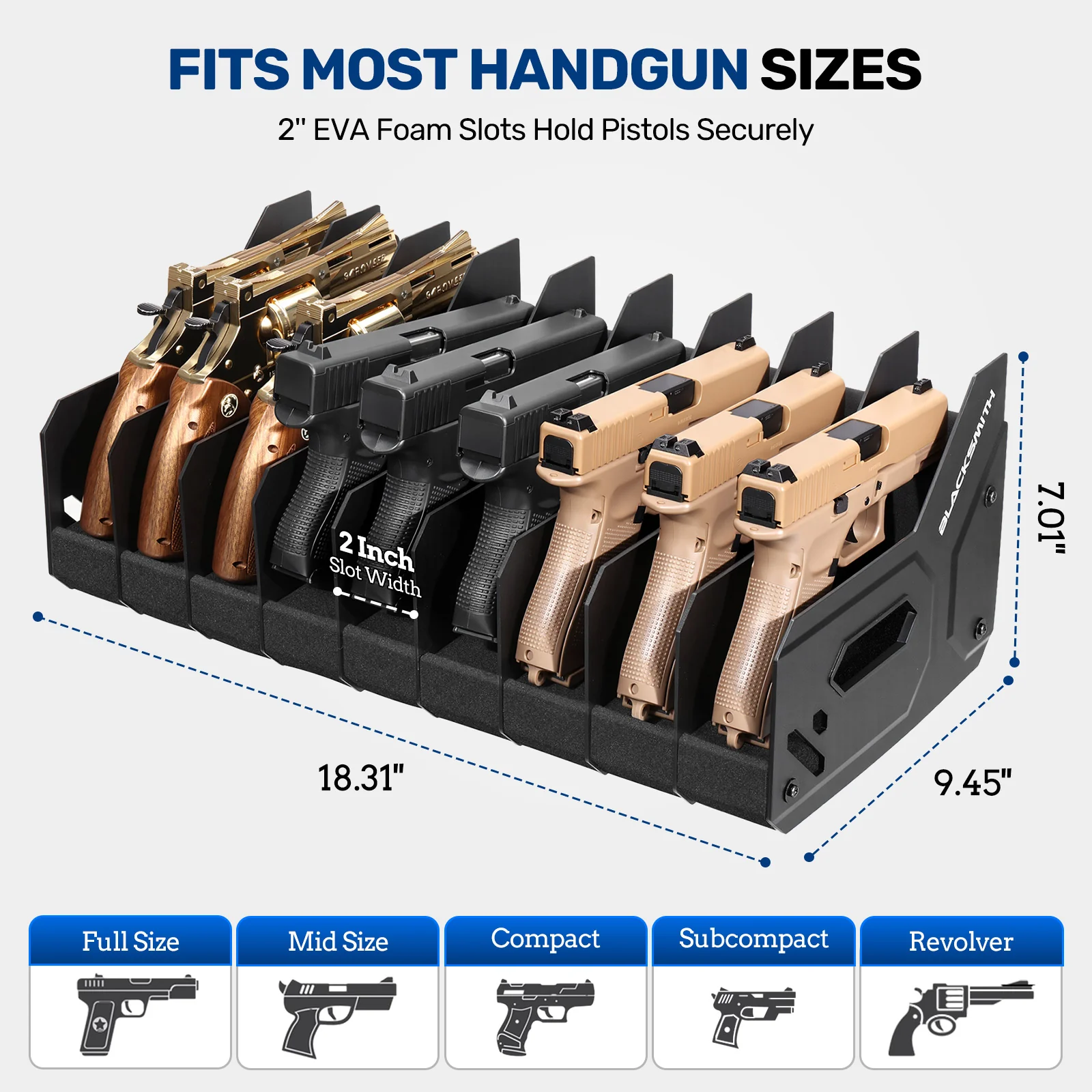 GM Series Pistol Rack, Large Soft Foam Handgun Organizer - Image 5