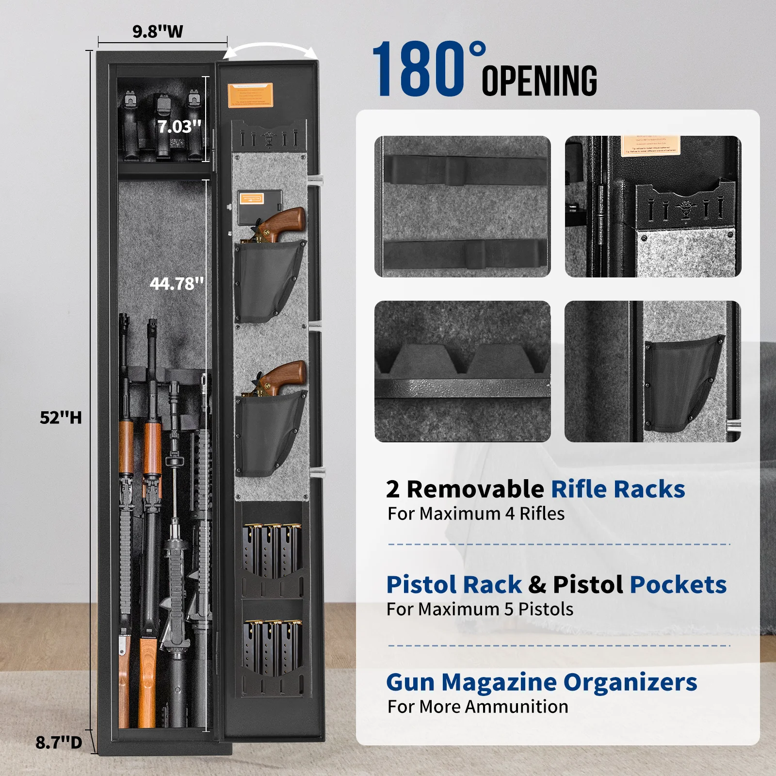 Pro-SF0103 Rifle Safe, 3 Long Gun Cabinet with Fingerprints - Image 8