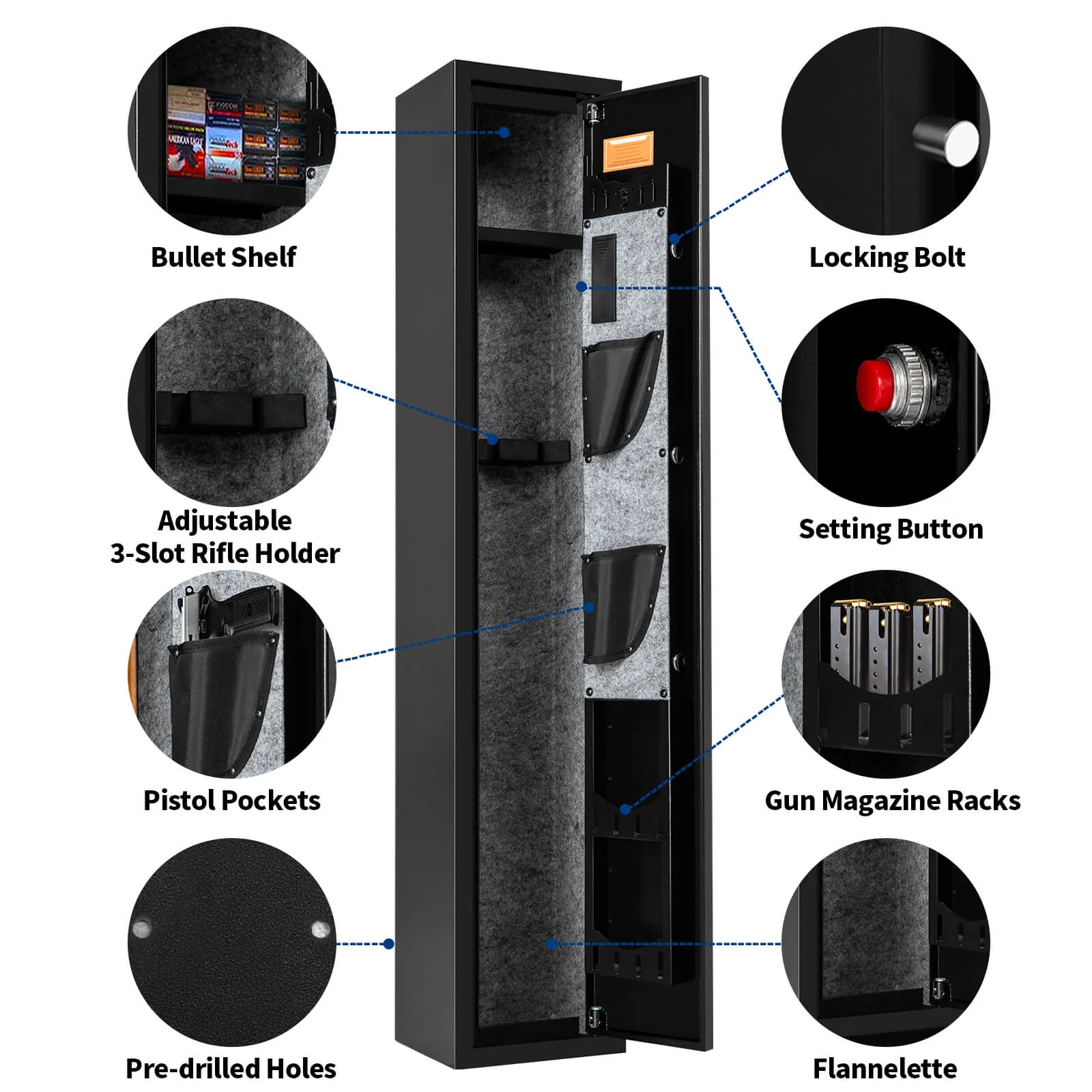 SE0103 Rifle Safe, 3 Long Gun Cabinet with Digital Lock - Image 3