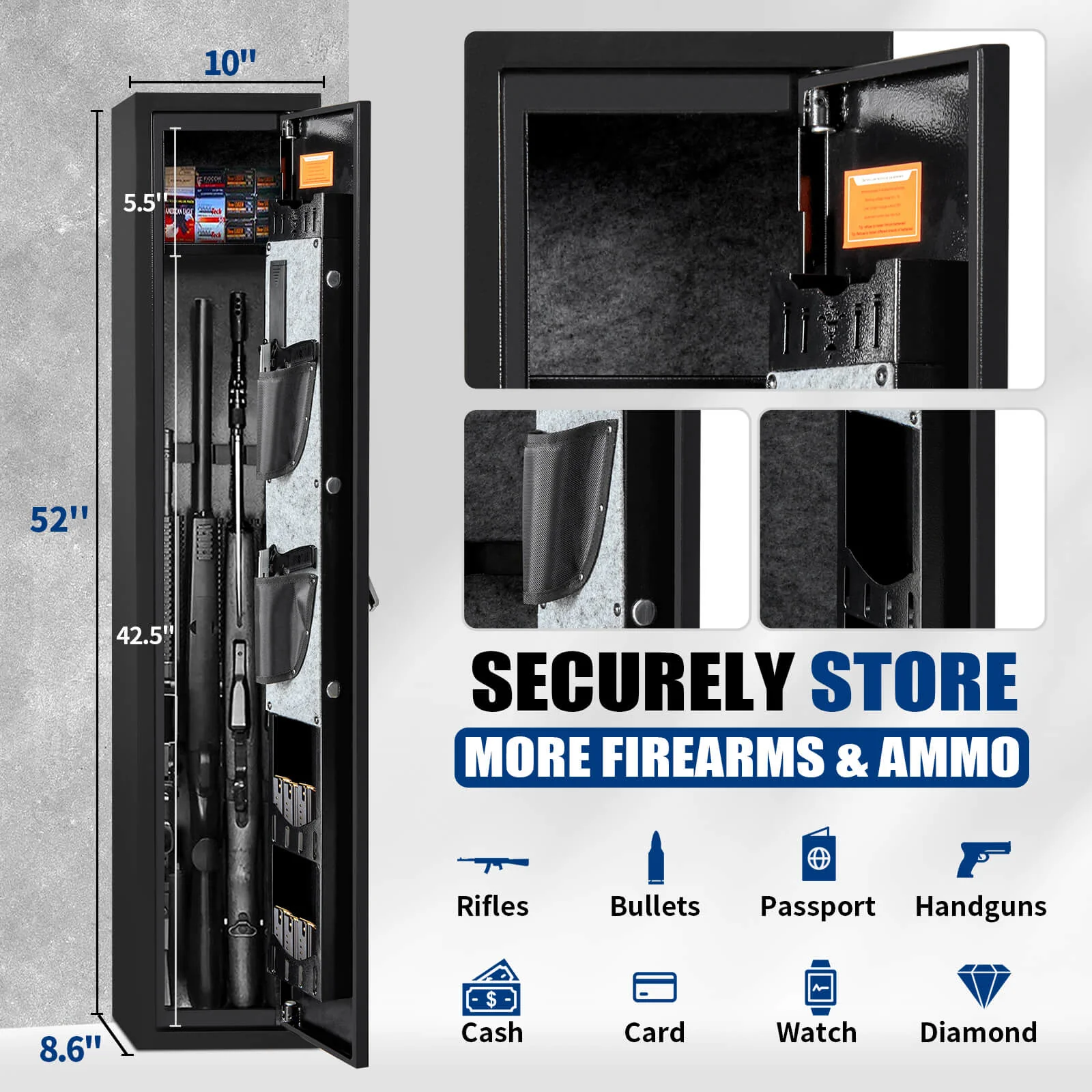 SE0103 Rifle Safe, 3 Long Gun Cabinet with Digital Lock - Image 6