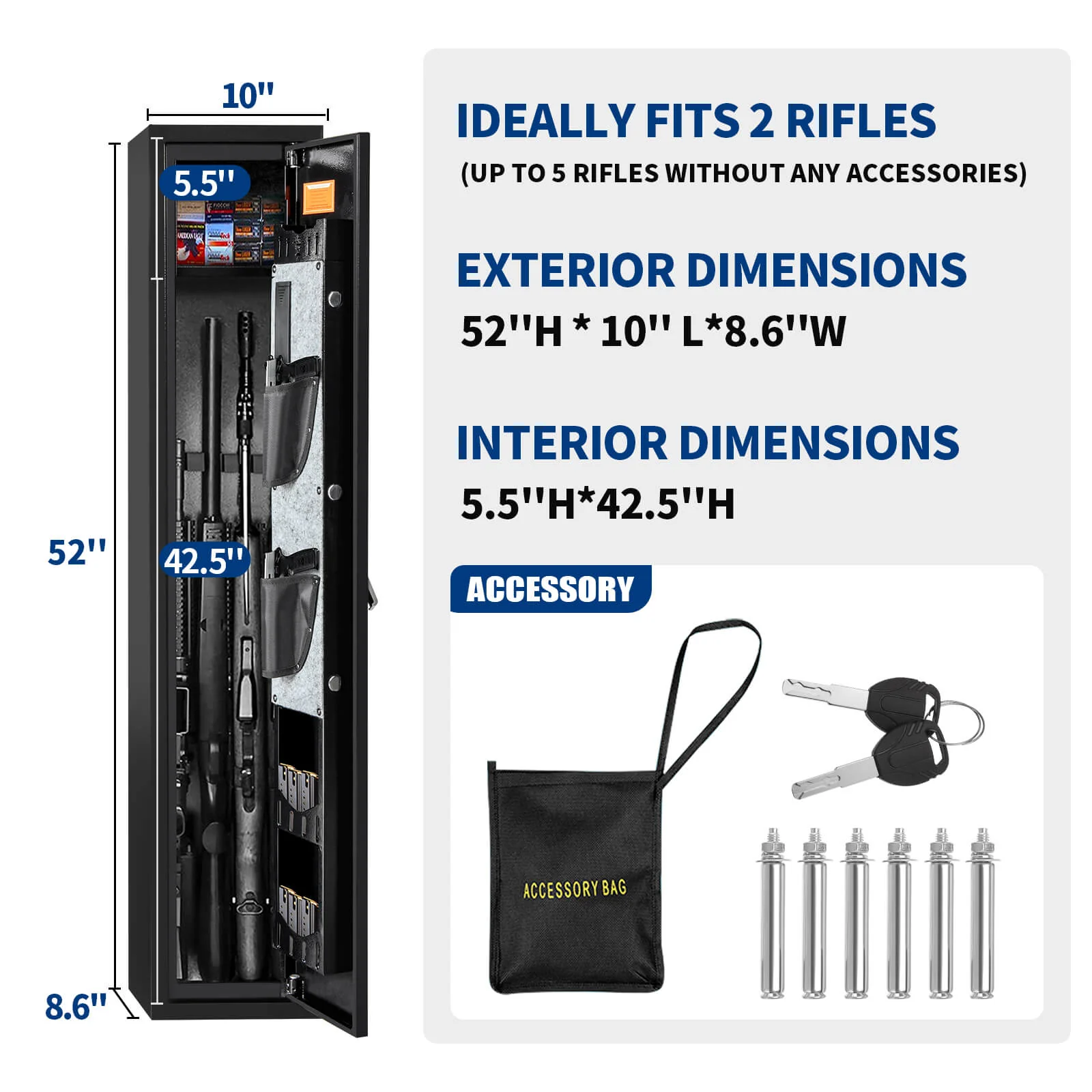 SE0103 Rifle Safe, 3 Long Gun Cabinet with Digital Lock - Image 8