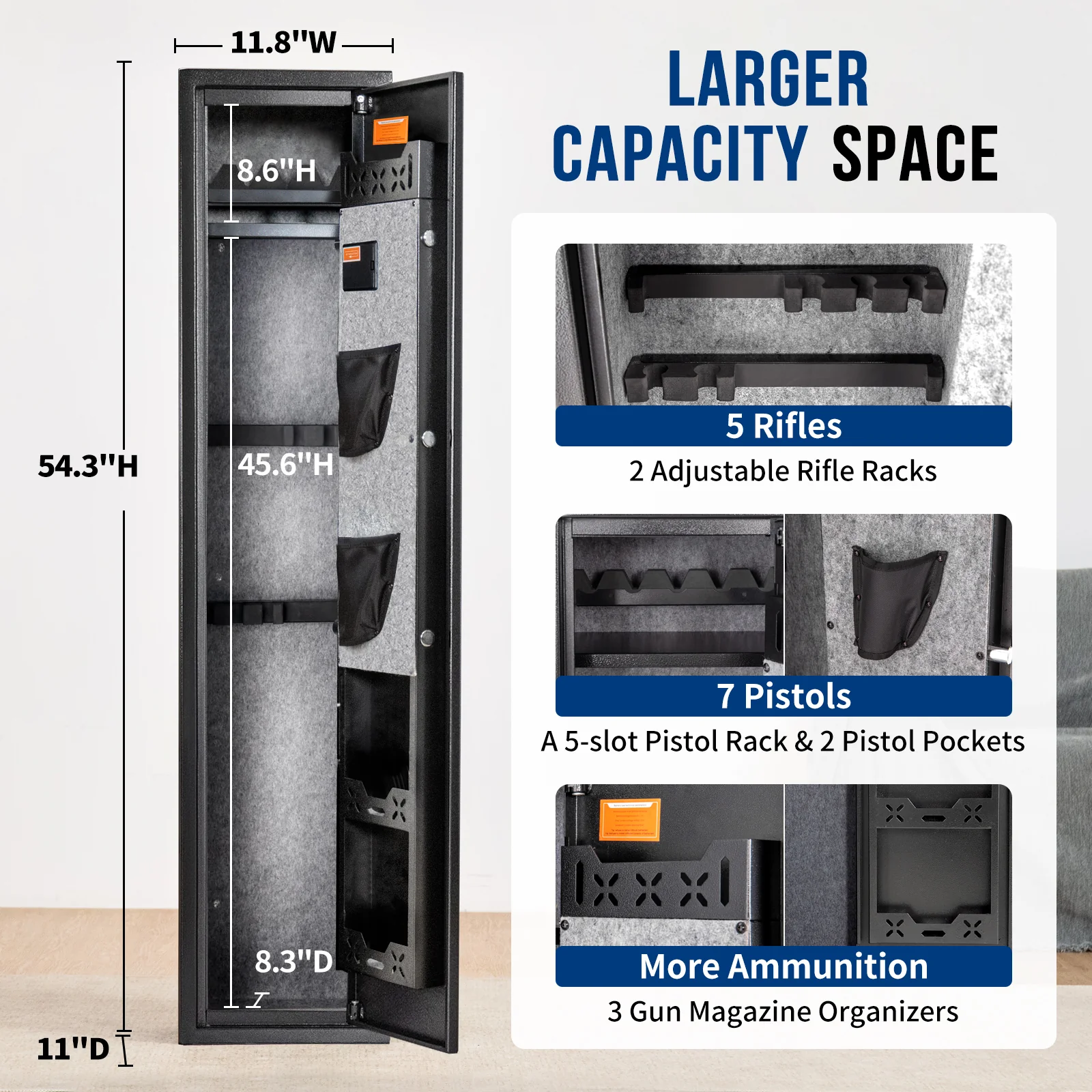 SE0104 Rifle Safe, 5 Long Gun Cabinet with Digital Panel - Image 11