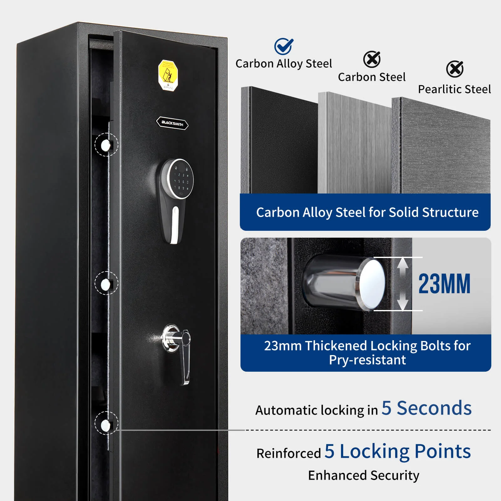 SE0104 Rifle Safe, 5 Long Gun Cabinet with Digital Panel - Image 9