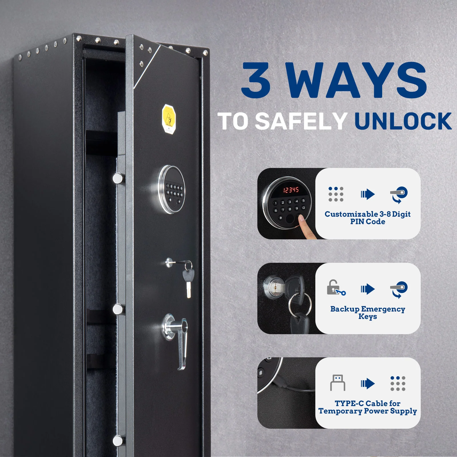 SE0105 Rifle Safe, 6 Long Gun Cabinet Keypad Separate Drawer - Image 4