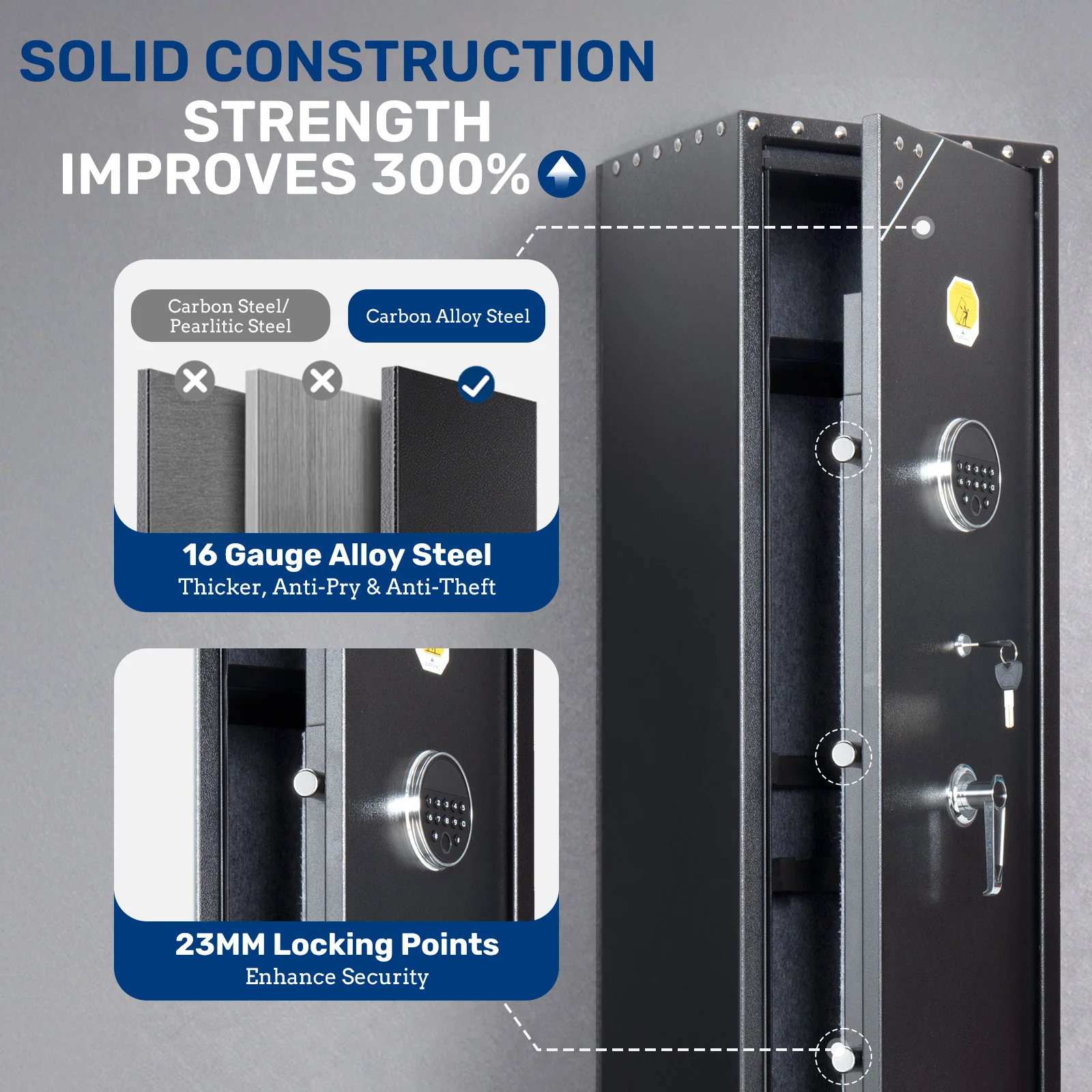 SE0105 Rifle Safe, 6 Long Gun Cabinet Keypad Separate Drawer - Image 8