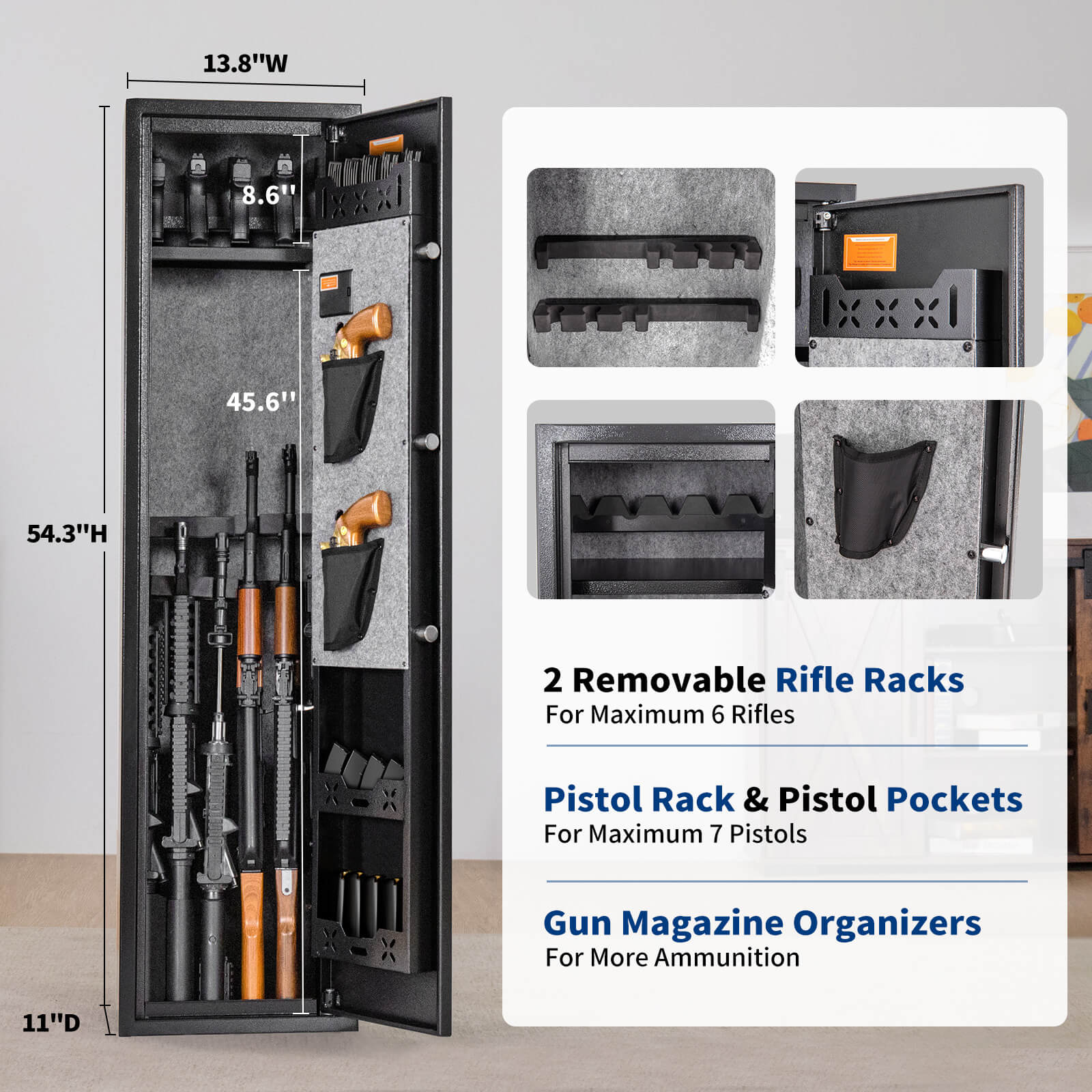 SE0106 Rifle Safe, 6 Long Gun Cabinet with Digital Panel - Image 8