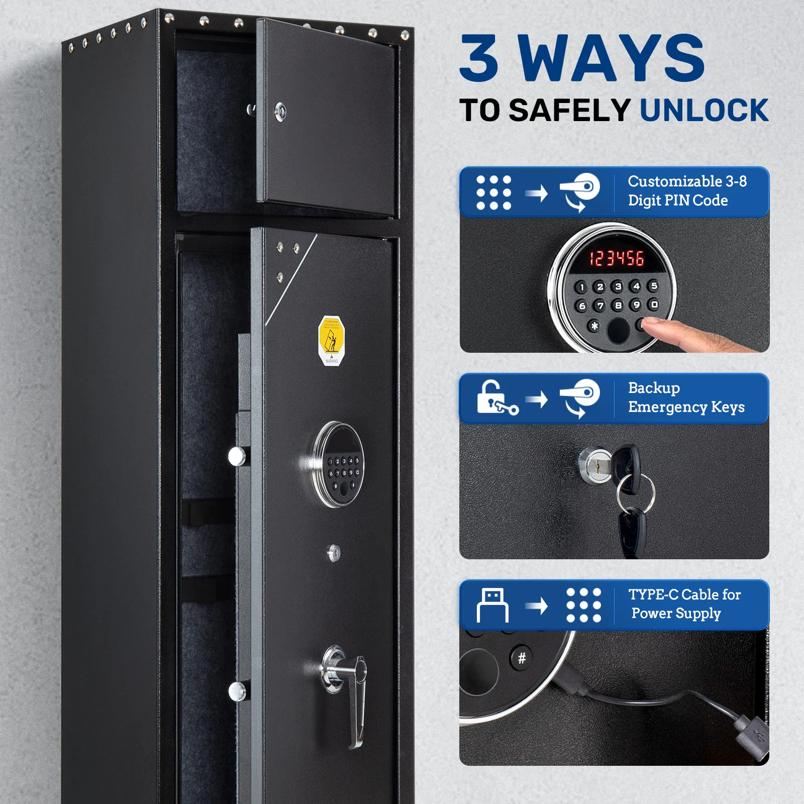 SE0107 Rifle Safe, 6 Long Gun Cabinet Keypad Separate Lockbox - Image 3