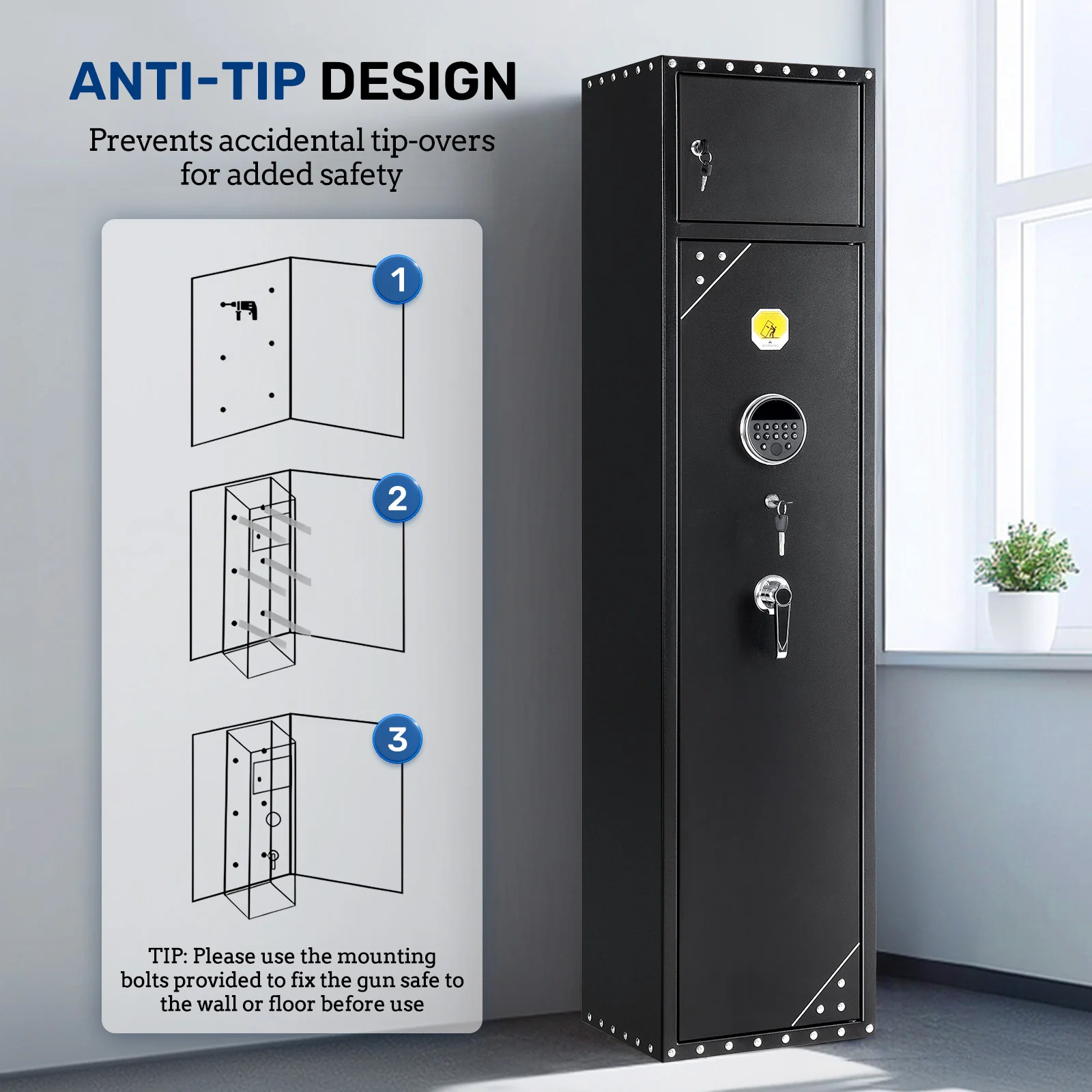 SE0107 Rifle Safe, 6 Long Gun Cabinet Keypad Separate Lockbox - Image 6