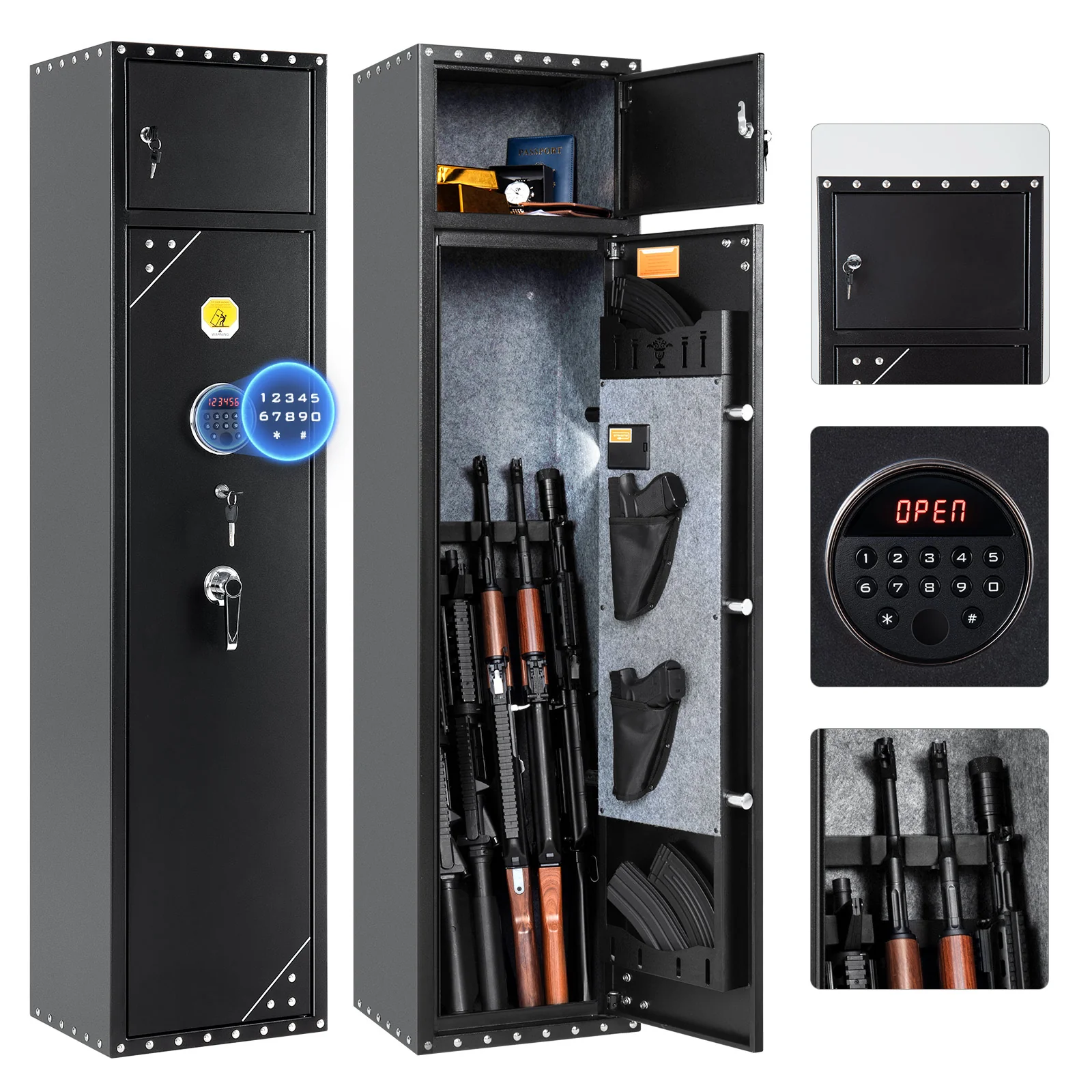 SE0107 Rifle Safe, 6 Long Gun Cabinet Keypad Separate Lockbox - Image 9