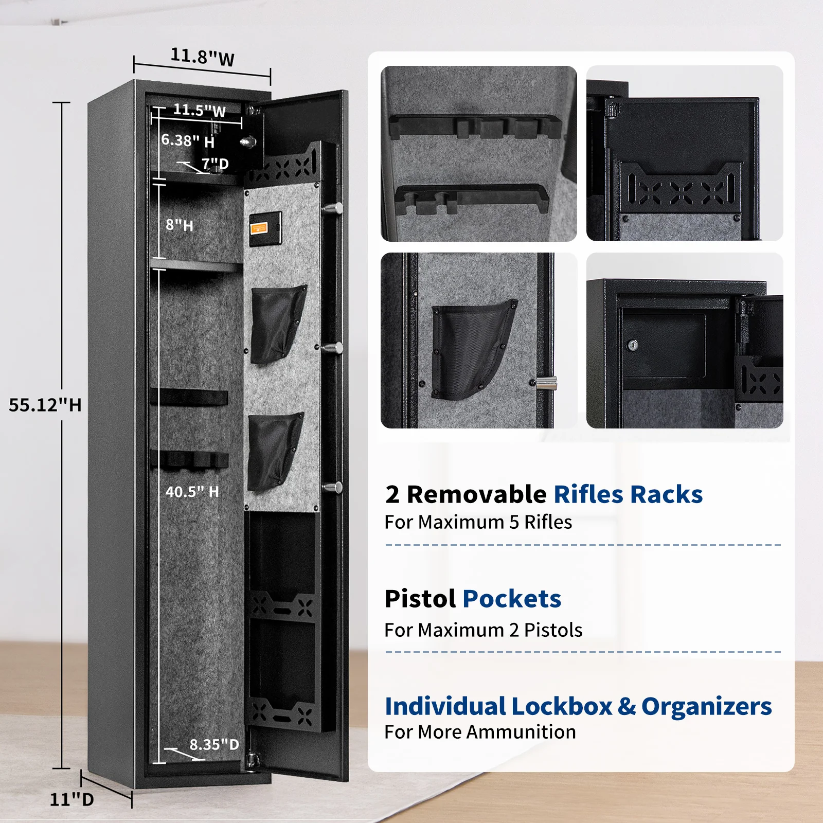 SF0104 Rifle Safe, 5 Long Gun Cabinet with Fingerprints - Image 10