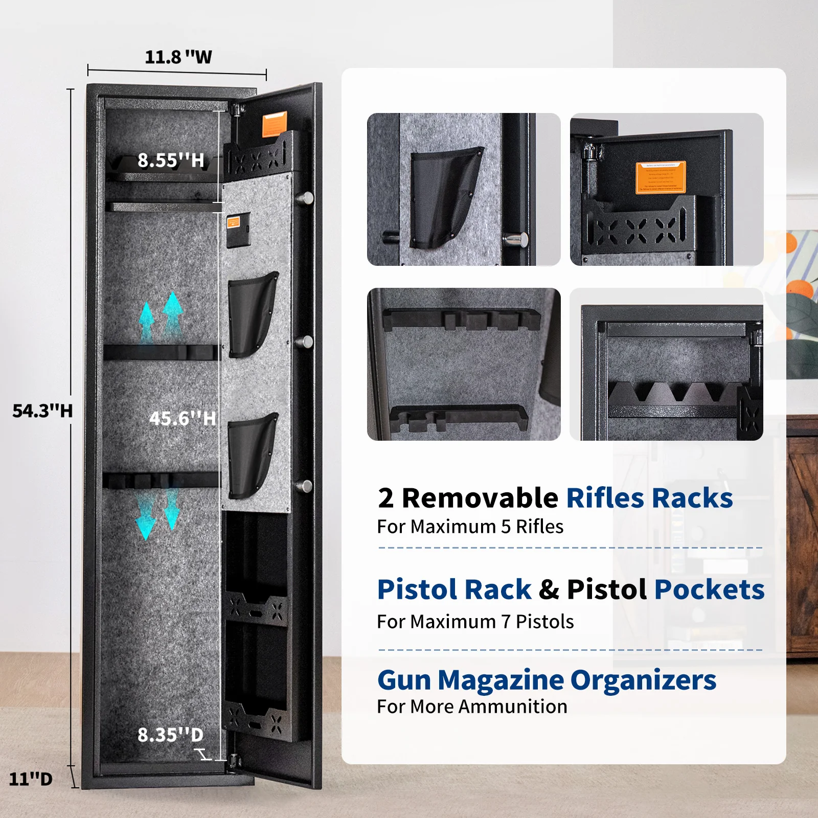 SF0104 Rifle Safe, 5 Long Gun Cabinet with Fingerprints - Image 11
