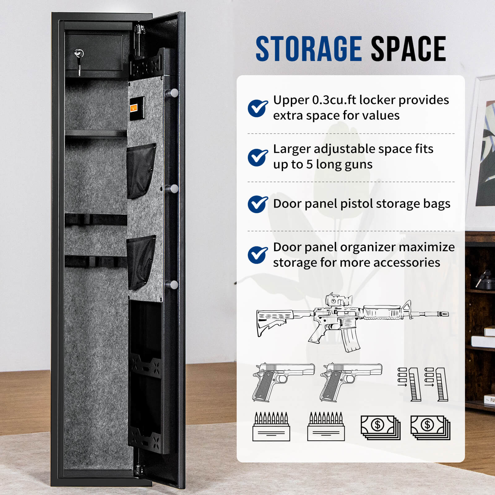 SF0104 Rifle Safe, 5 Long Gun Cabinet with Fingerprints - Image 5
