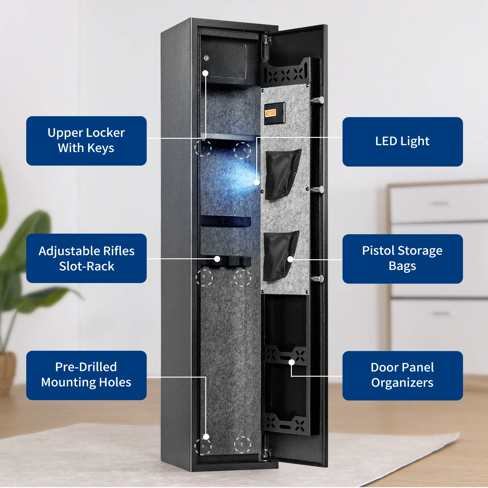 SF0104 Rifle Safe, 5 Long Gun Cabinet with Fingerprints - Image 9