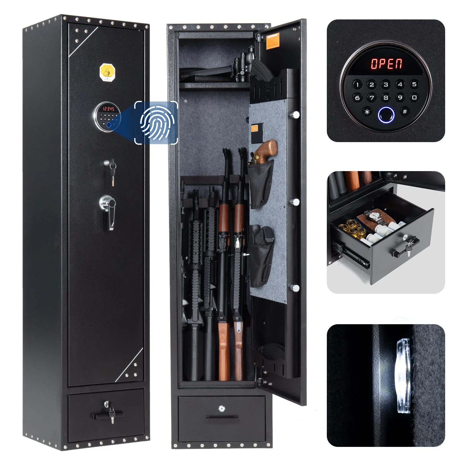 SF0105 Rifle Safe, 6 Long Gun Cabinet Fingerprints Separate Drawer - Image 10