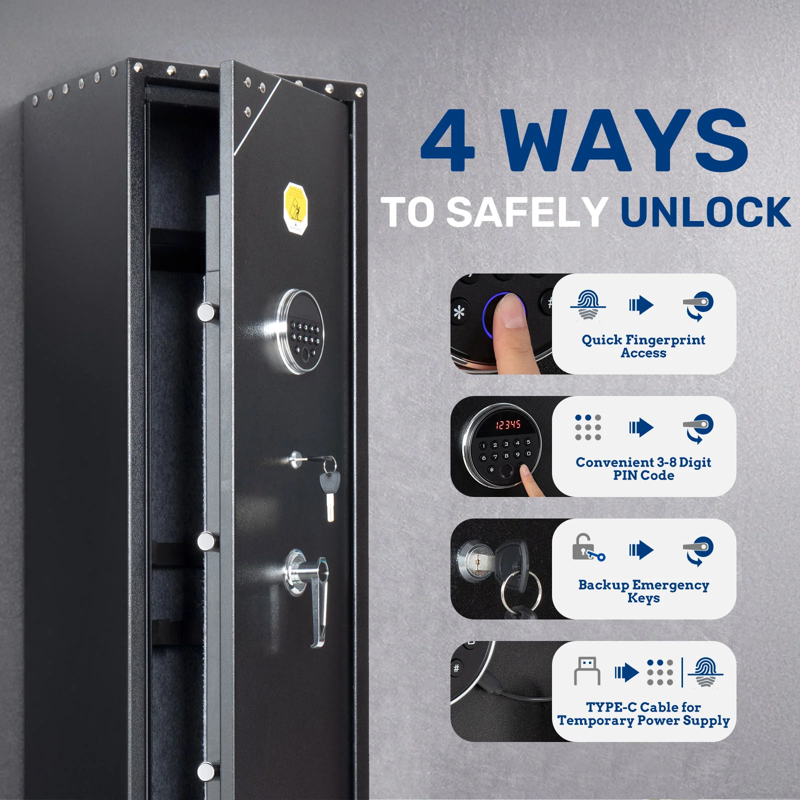 SF0105 Rifle Safe, 6 Long Gun Cabinet Fingerprints Separate Drawer - Image 4