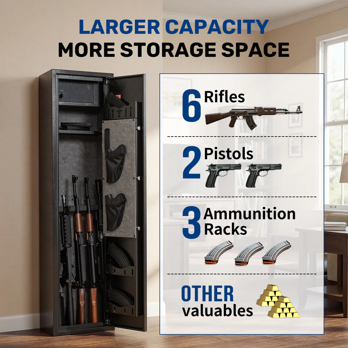 SF0106 Rifle Safe, 6 Long Gun Cabinet with Fingerprints - Image 11