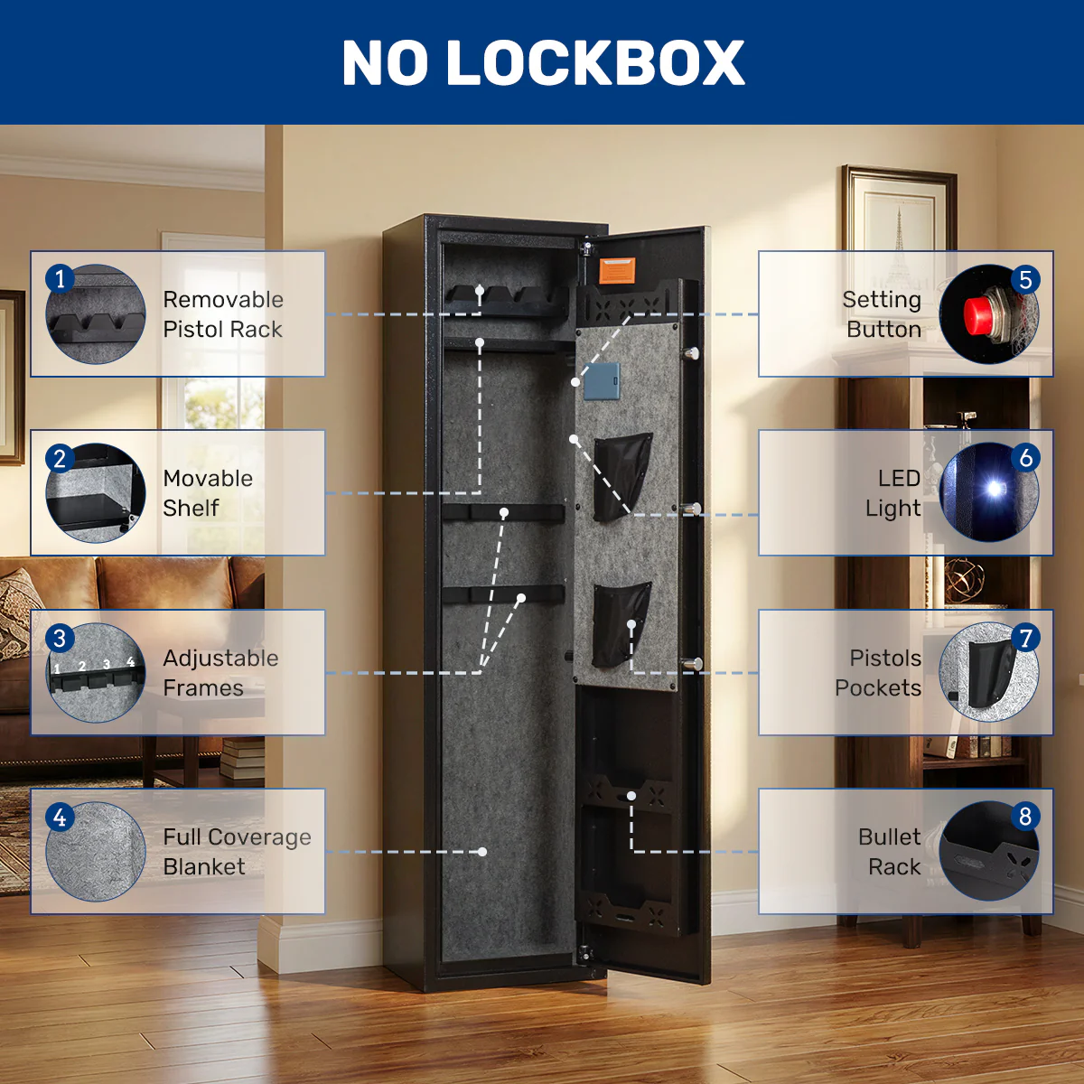 SF0106 Rifle Safe, 6 Long Gun Cabinet with Fingerprints - Image 9