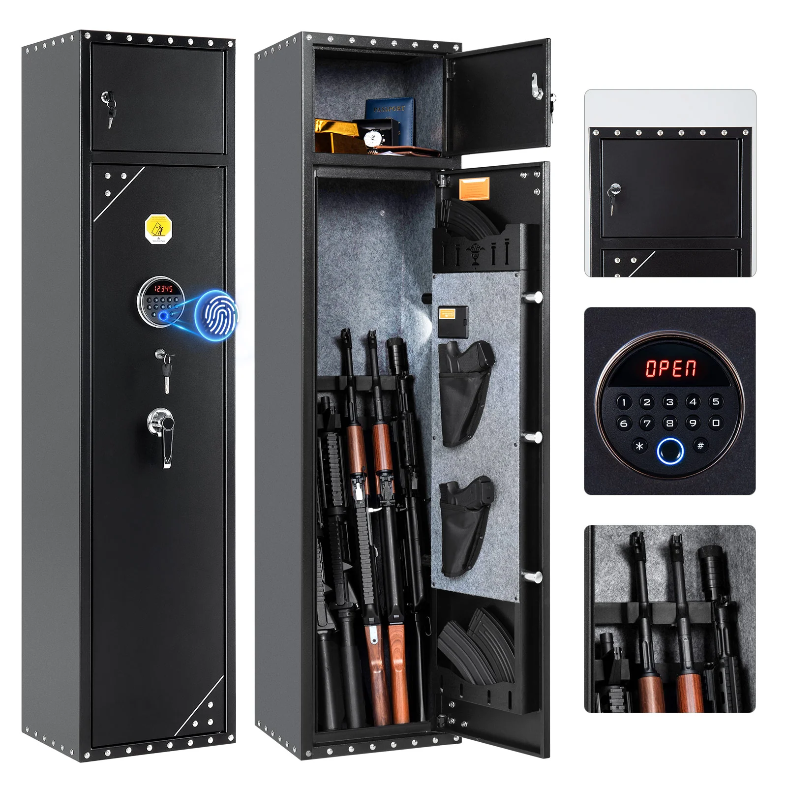 SF0107 Rifle Safe, 6 Long Gun Cabinet Fingerprints Separate Lockbox - Image 10