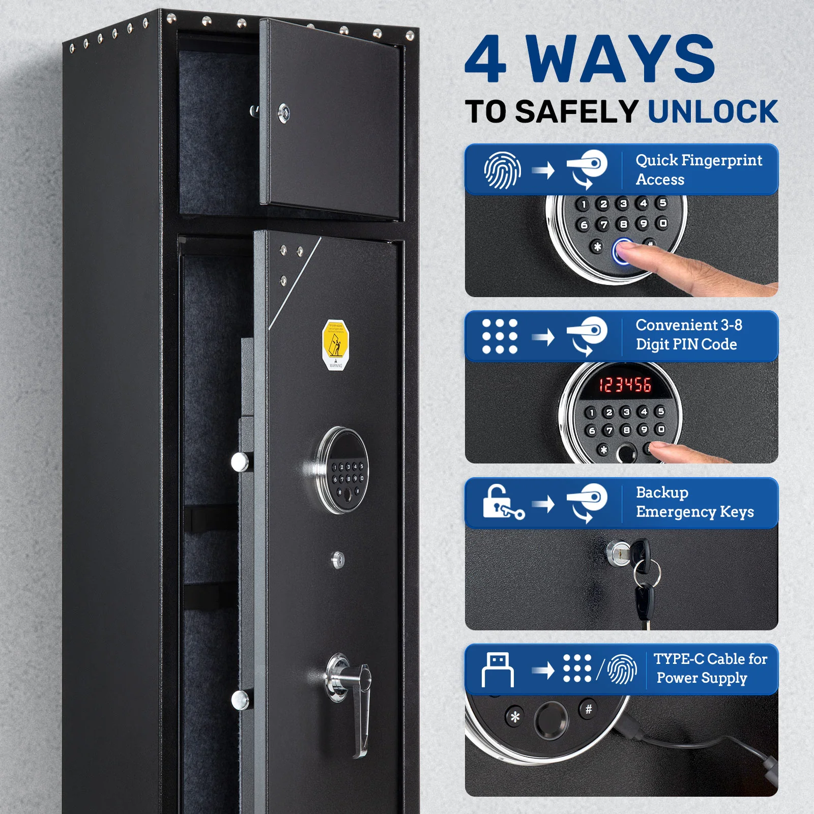SF0107 Rifle Safe, 6 Long Gun Cabinet Fingerprints Separate Lockbox - Image 4