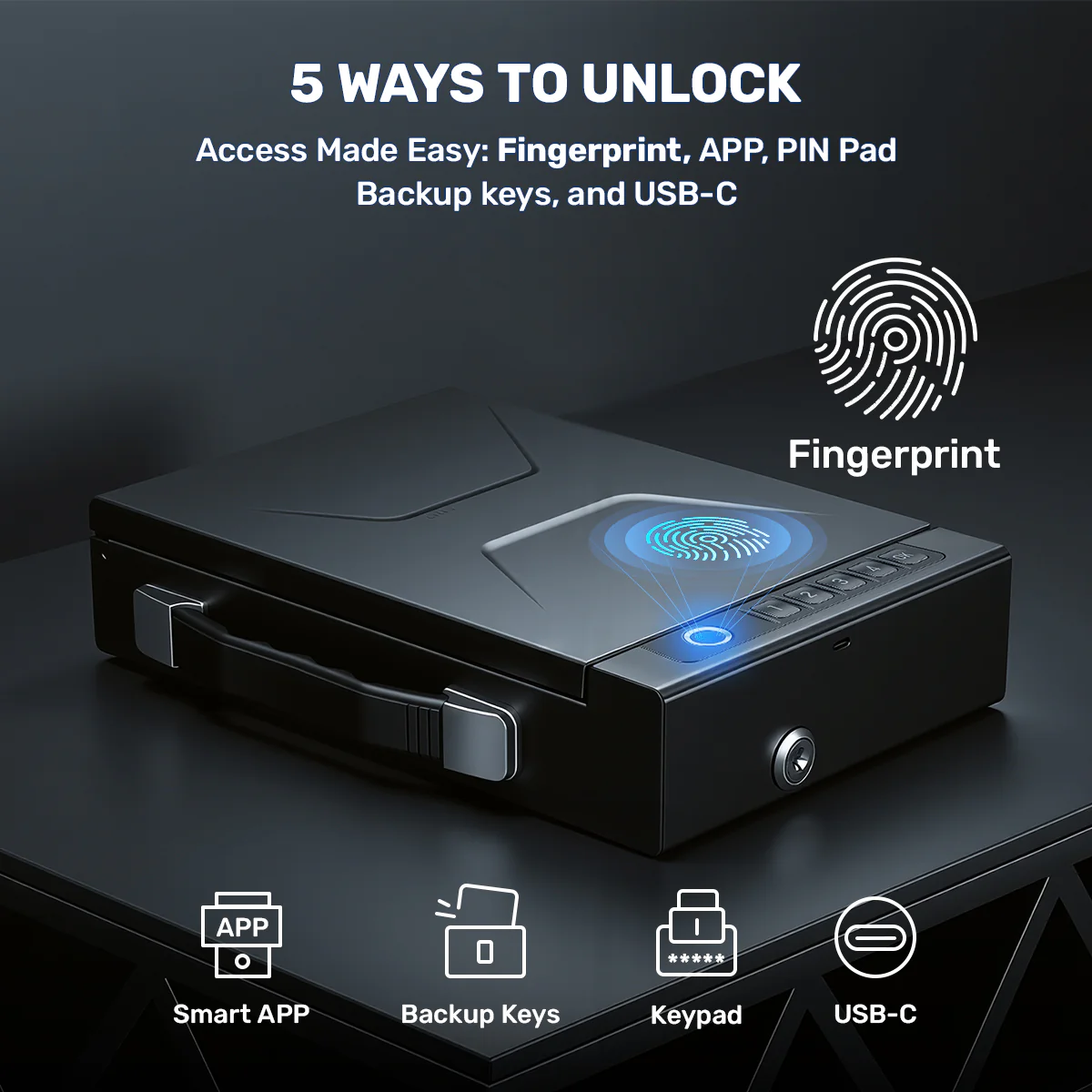 SH06 Pistol Safe, Portable Handle Gun Box Fingerprints APP - Image 3
