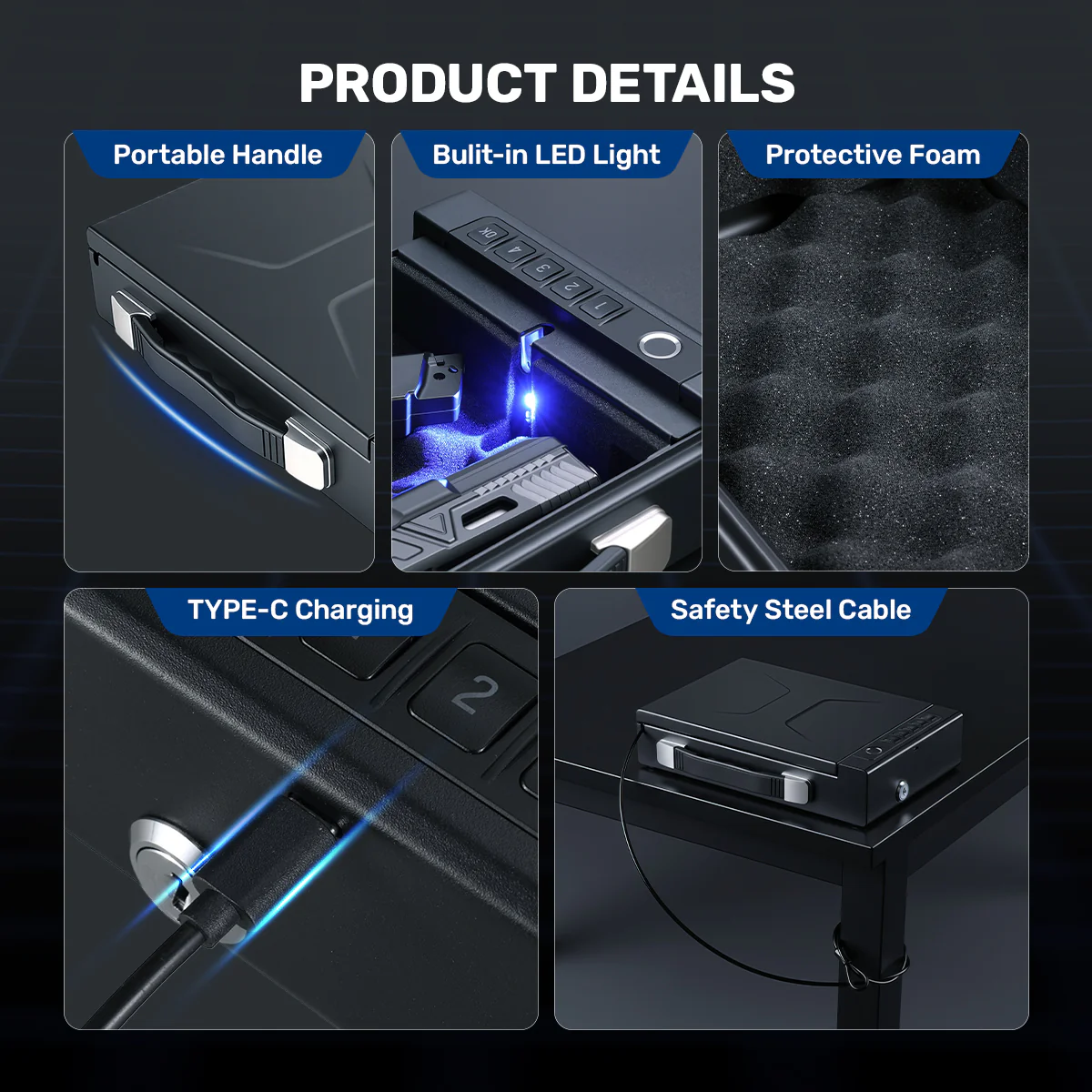 SH06 Pistol Safe, Portable Handle Gun Box Fingerprints APP - Image 6
