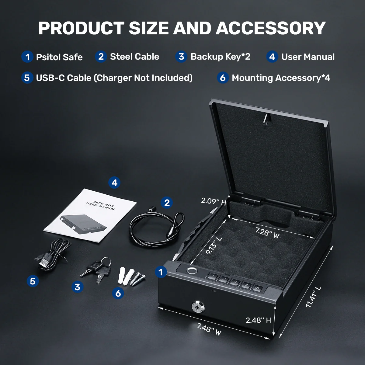 SH06 Pistol Safe, Portable Handle Gun Box Fingerprints APP - Image 9