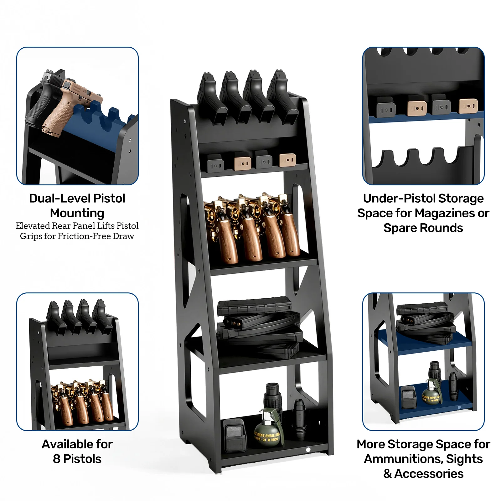 UWR-MA10 Rifle Racks, 10 Long Gun Floor Standing with Pistol Shelves - Image 3