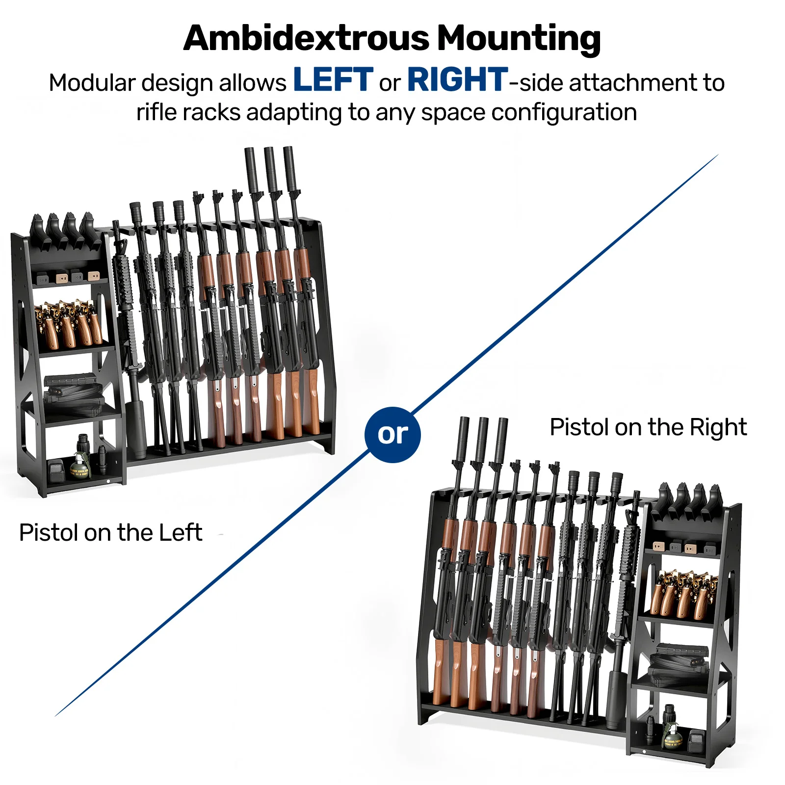 UWR-MA10 Rifle Racks, 10 Long Gun Floor Standing with Pistol Shelves - Image 7