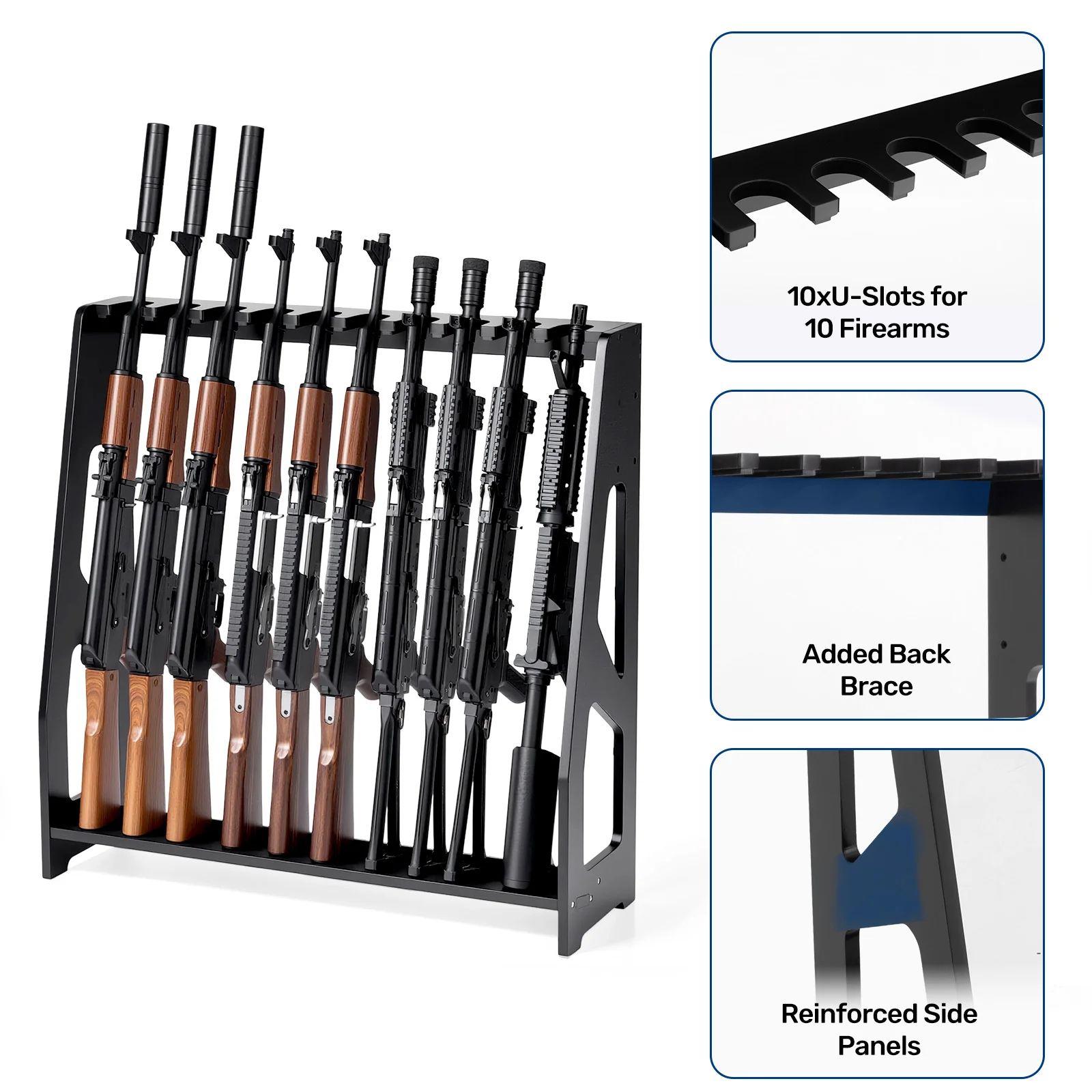 UWR-MB10 Gun Racks, 10 Long Gun Floor Standing Adjustable Holder - Image 3