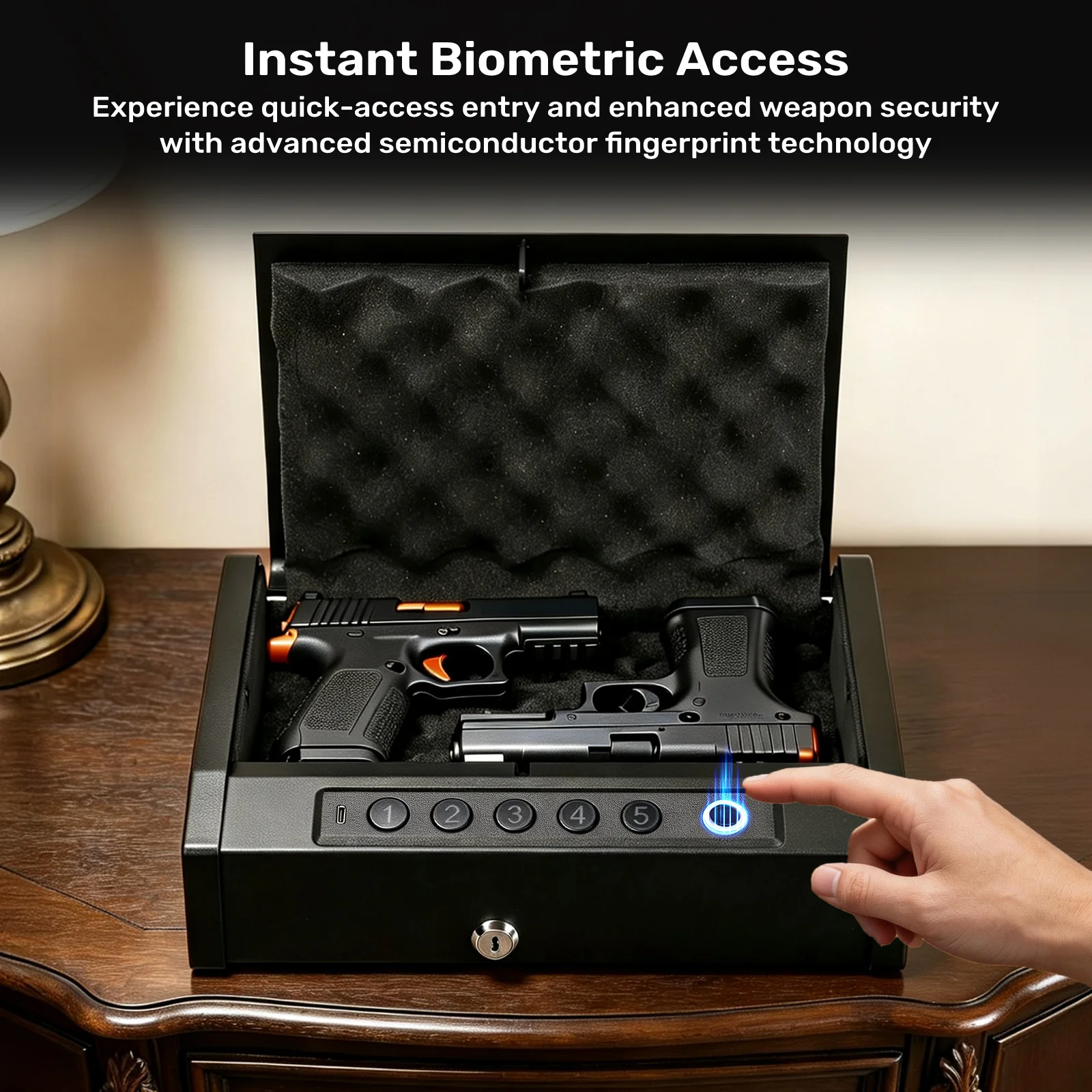 XH-T02 Pistol Safe, Portable Gun Box with Fingerprint Quick Access - Image 3