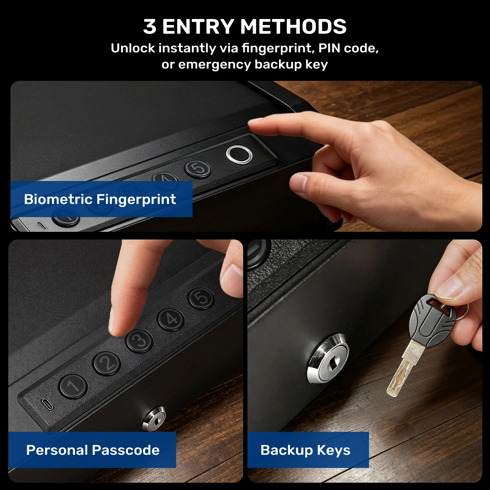 XH-T02 Pistol Safe, Portable Gun Box with Fingerprint Quick Access - Image 4